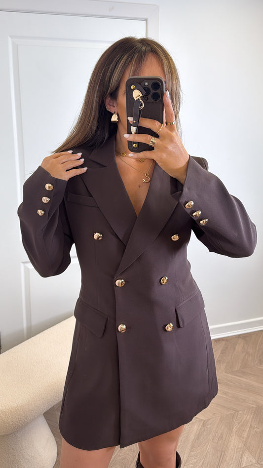 VANESSA brown double breasted blazer dress
