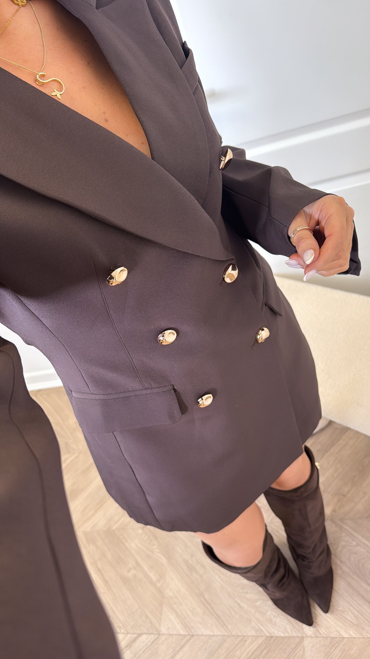 VANESSA brown double breasted blazer dress