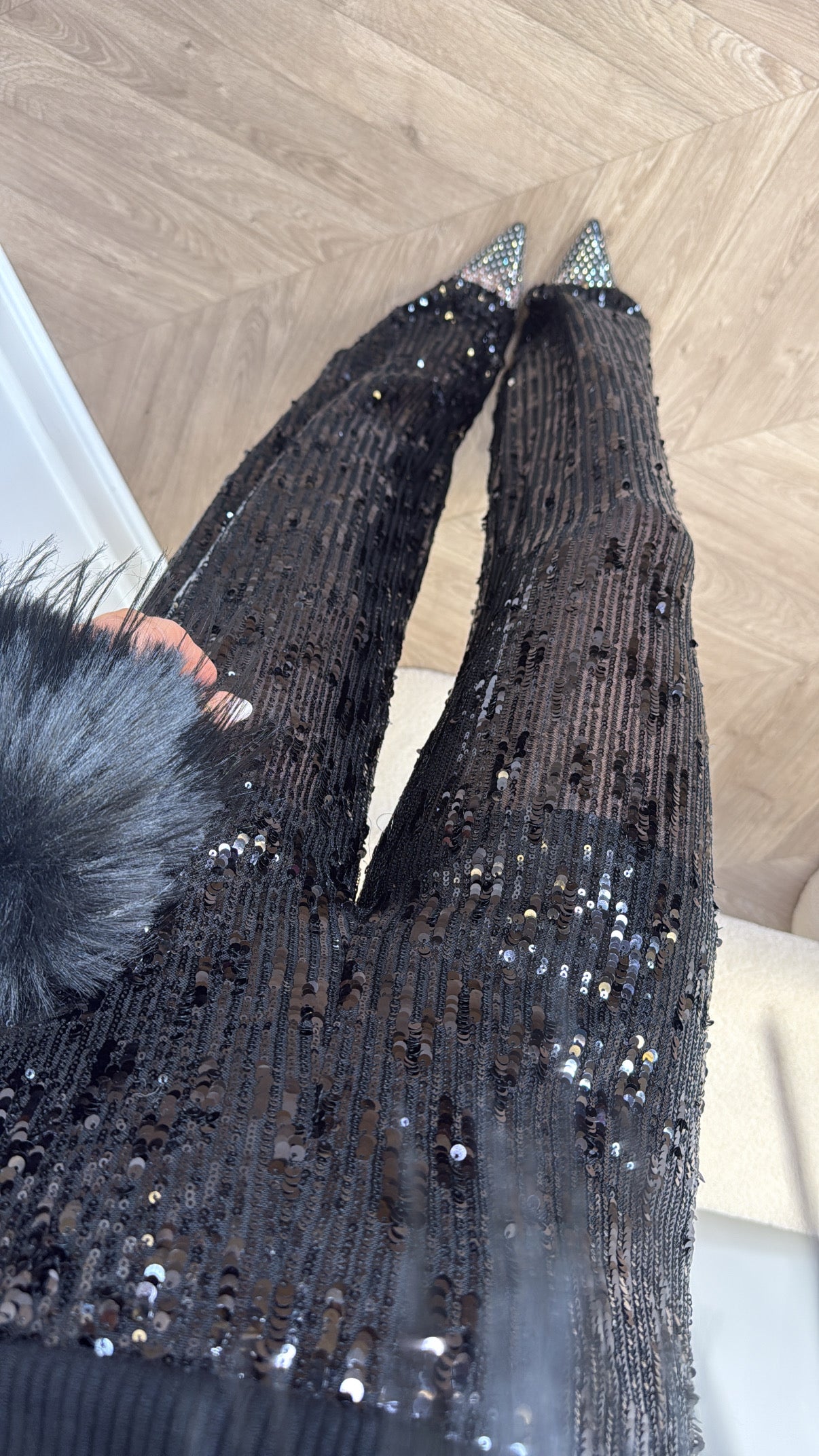 TIANA black sequin trousers