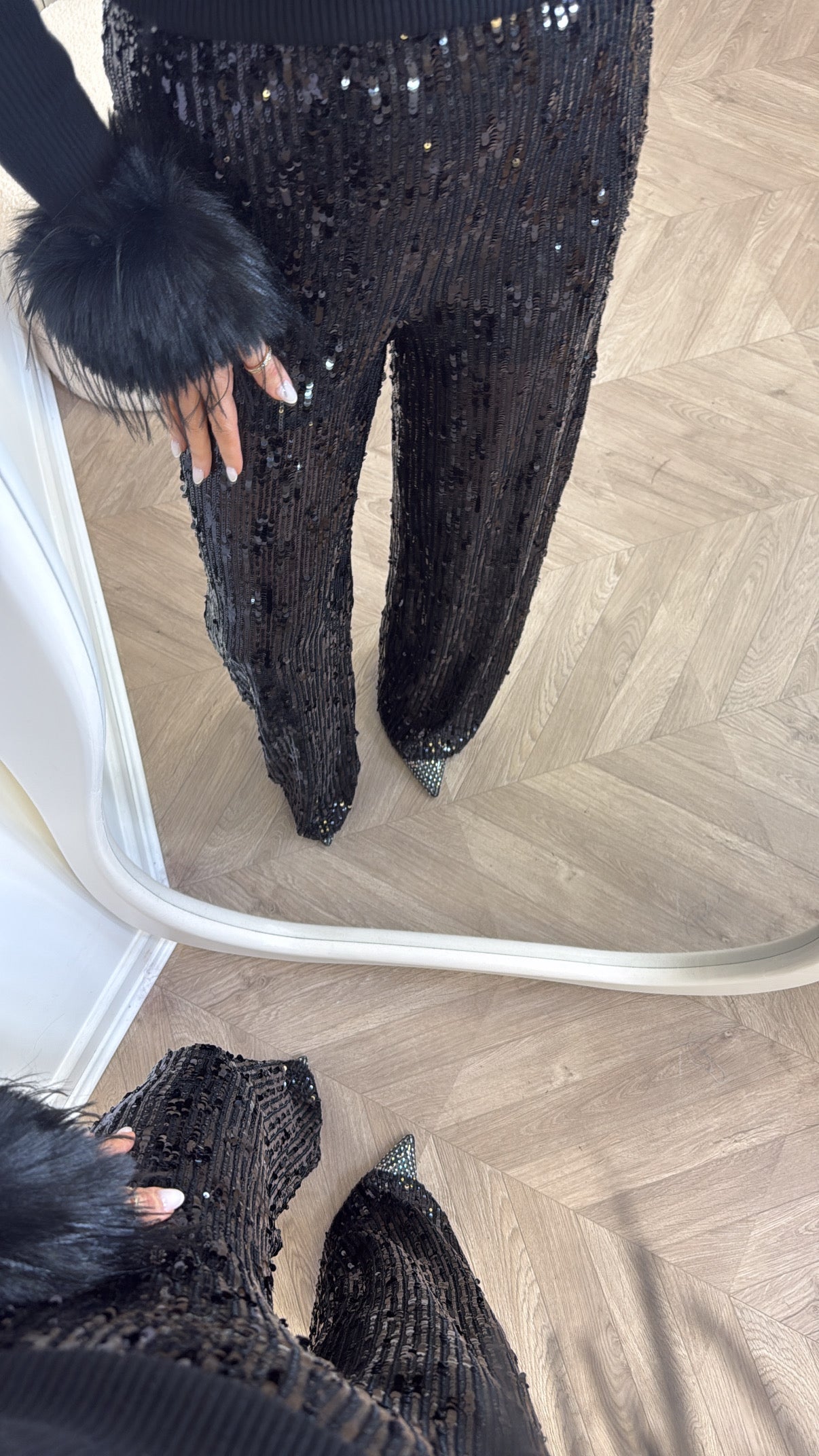 TIANA black sequin trousers