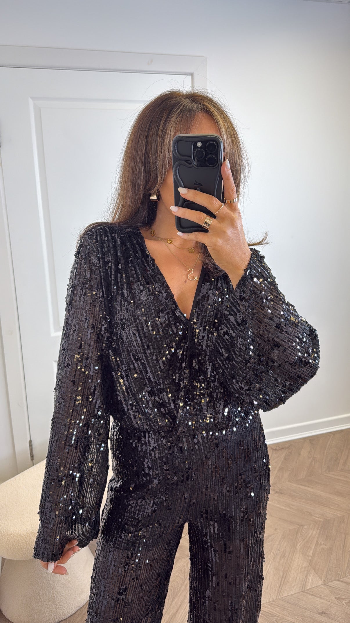 VICTORIA black sequin wrap front top