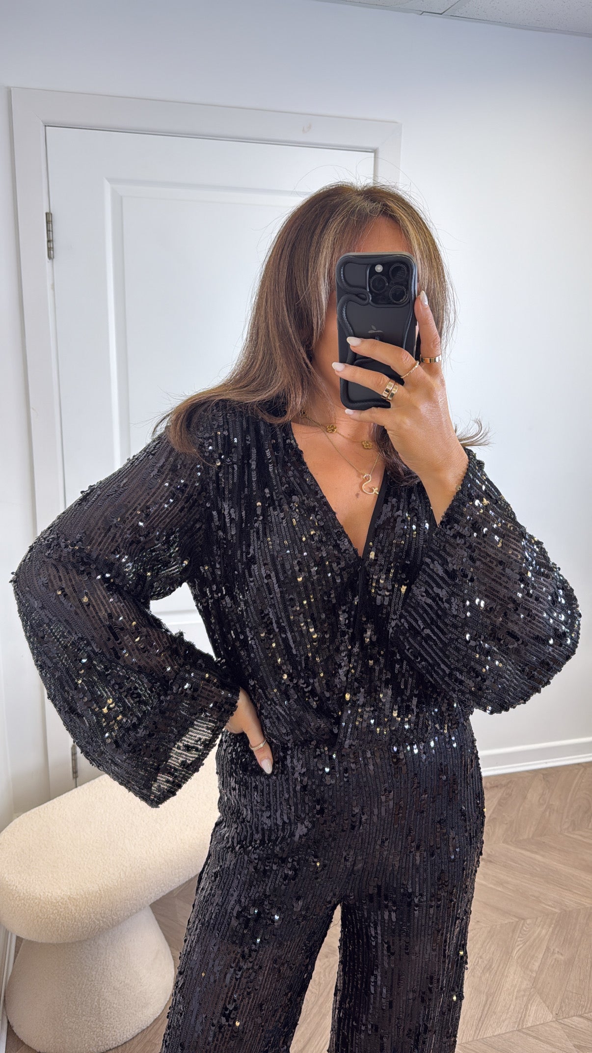 VICTORIA black sequin wrap front top