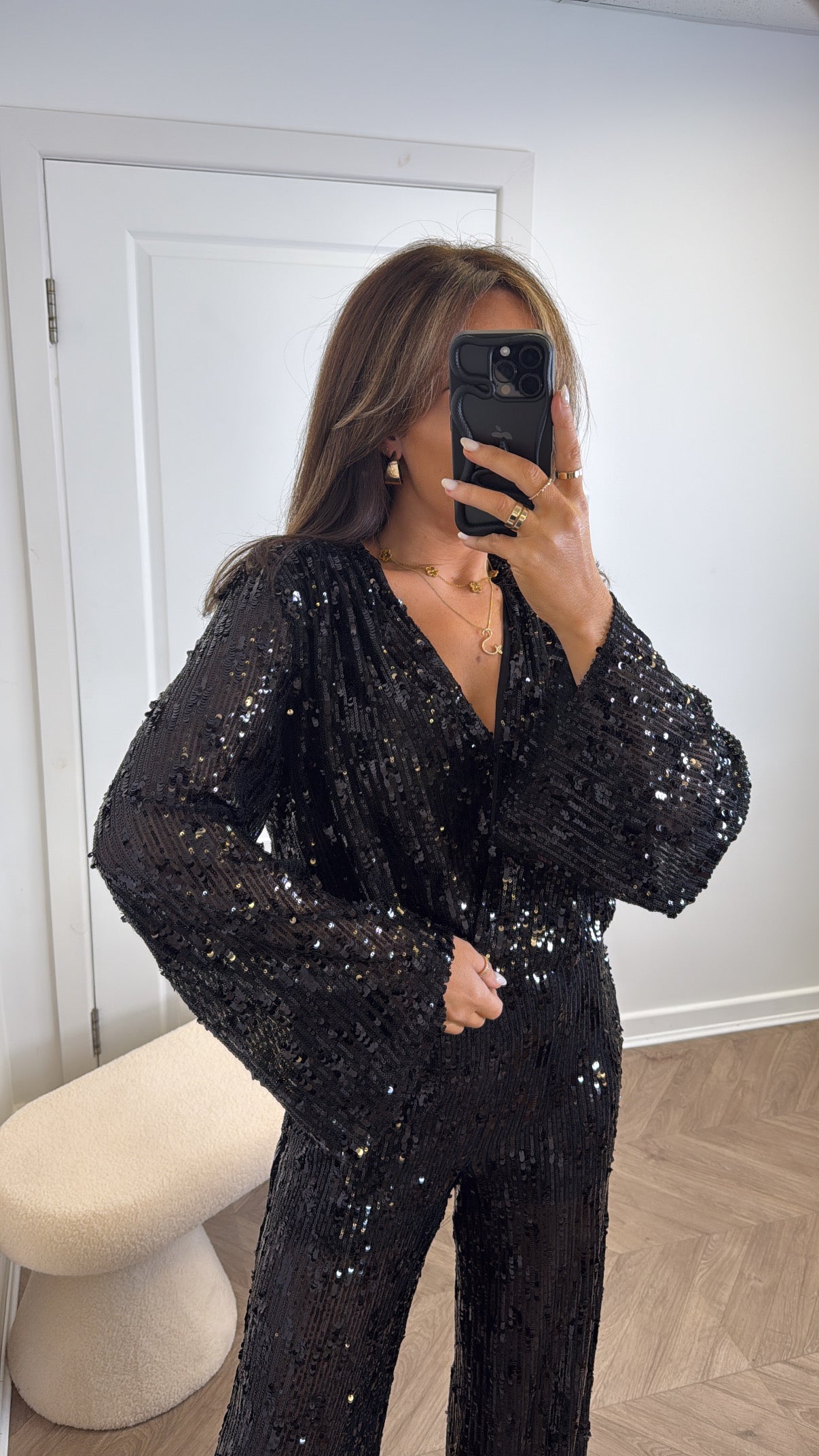 VICTORIA black sequin wrap front top