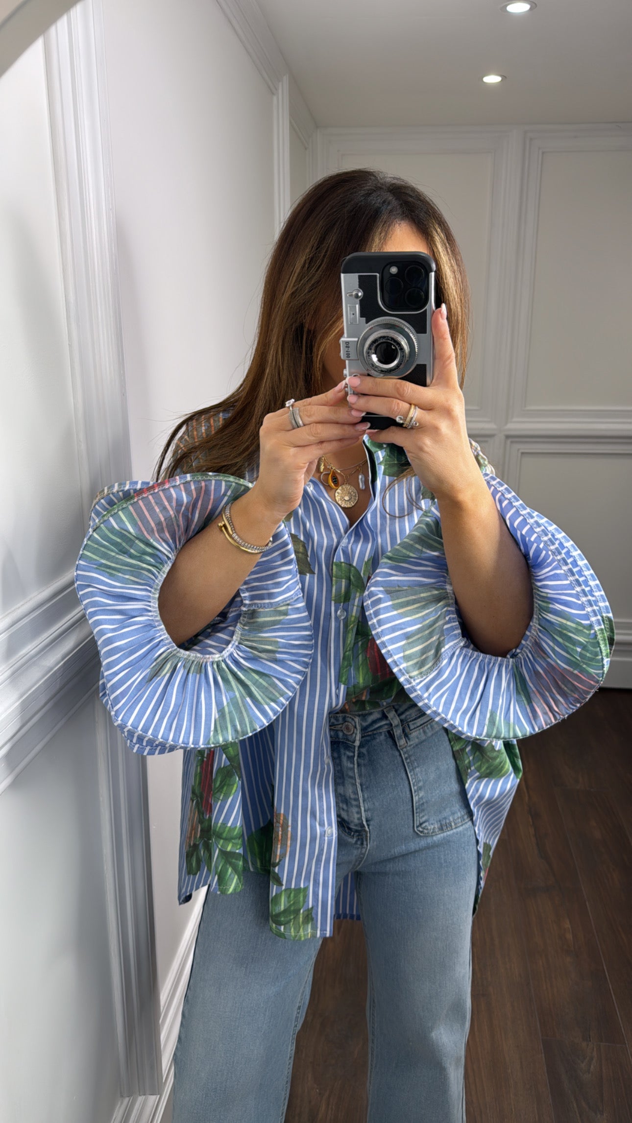 FELICITY blue stripe and floral shirt