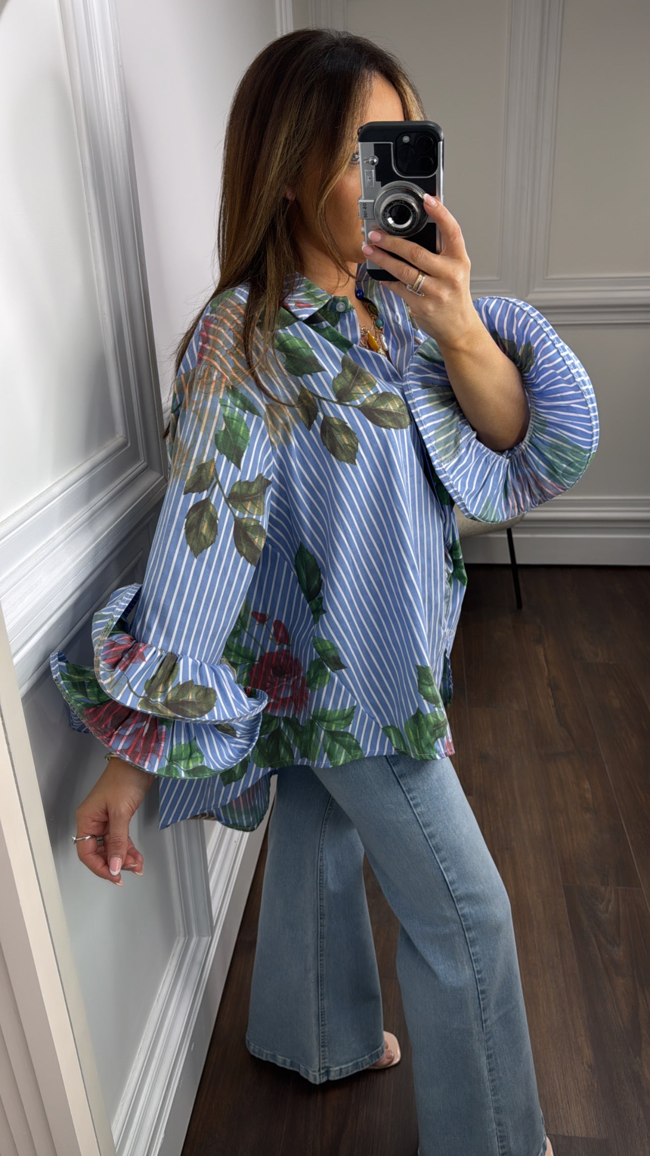 FELICITY blue stripe and floral shirt