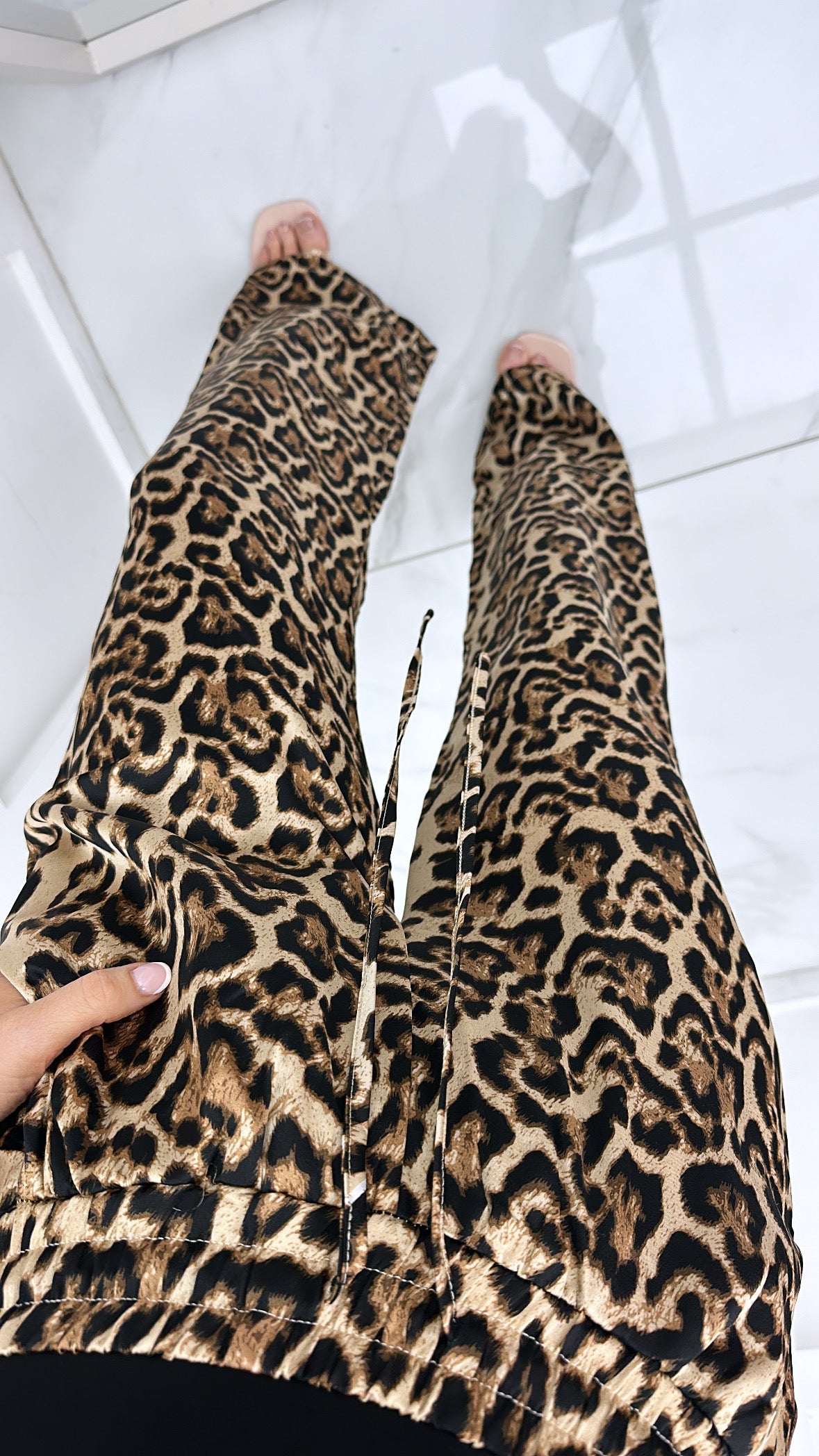 SARA leopard print wide leg satin trousers