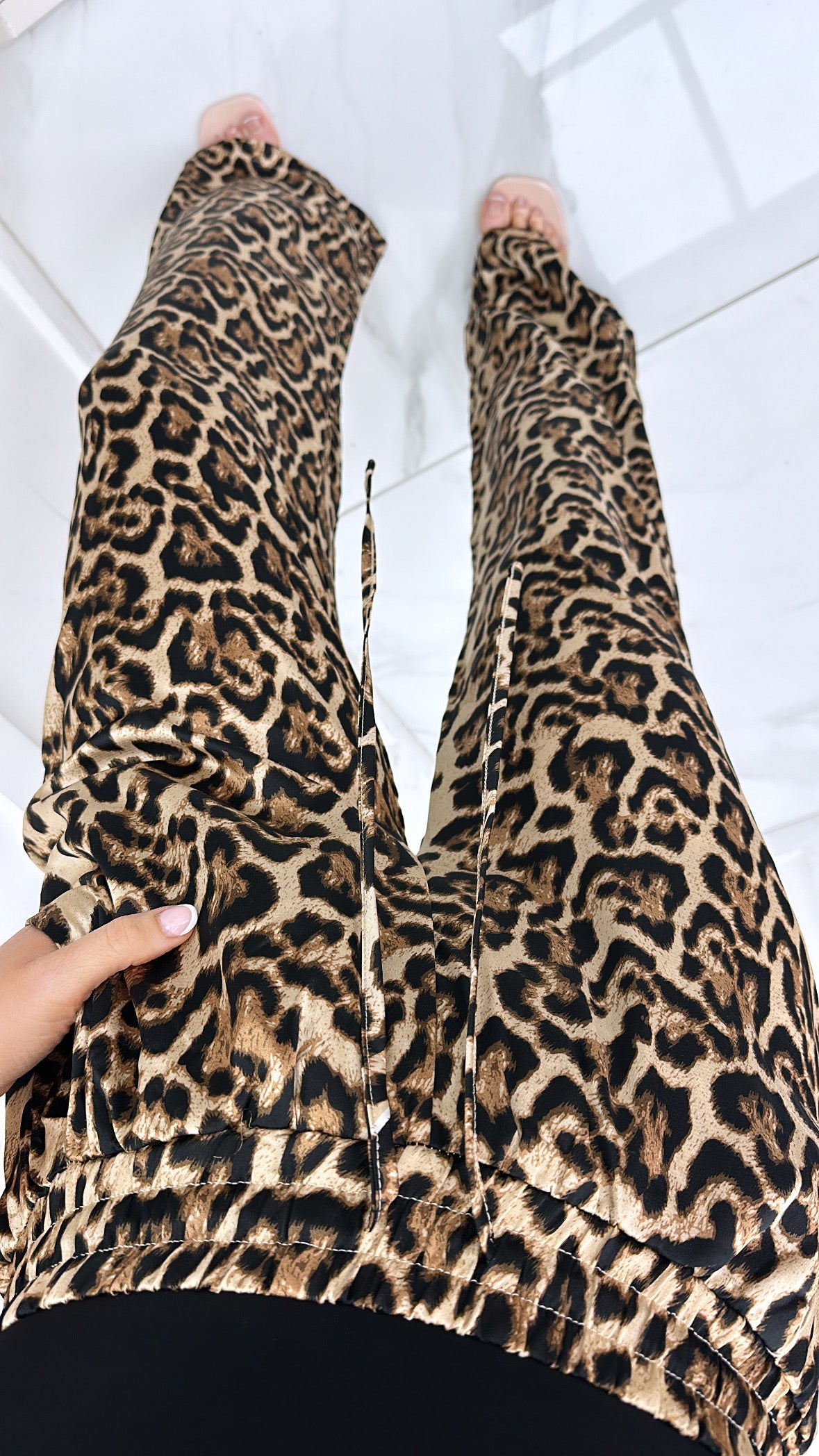 SARA leopard print wide leg satin trousers