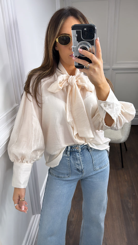 LUELLA cream tie detail blouse