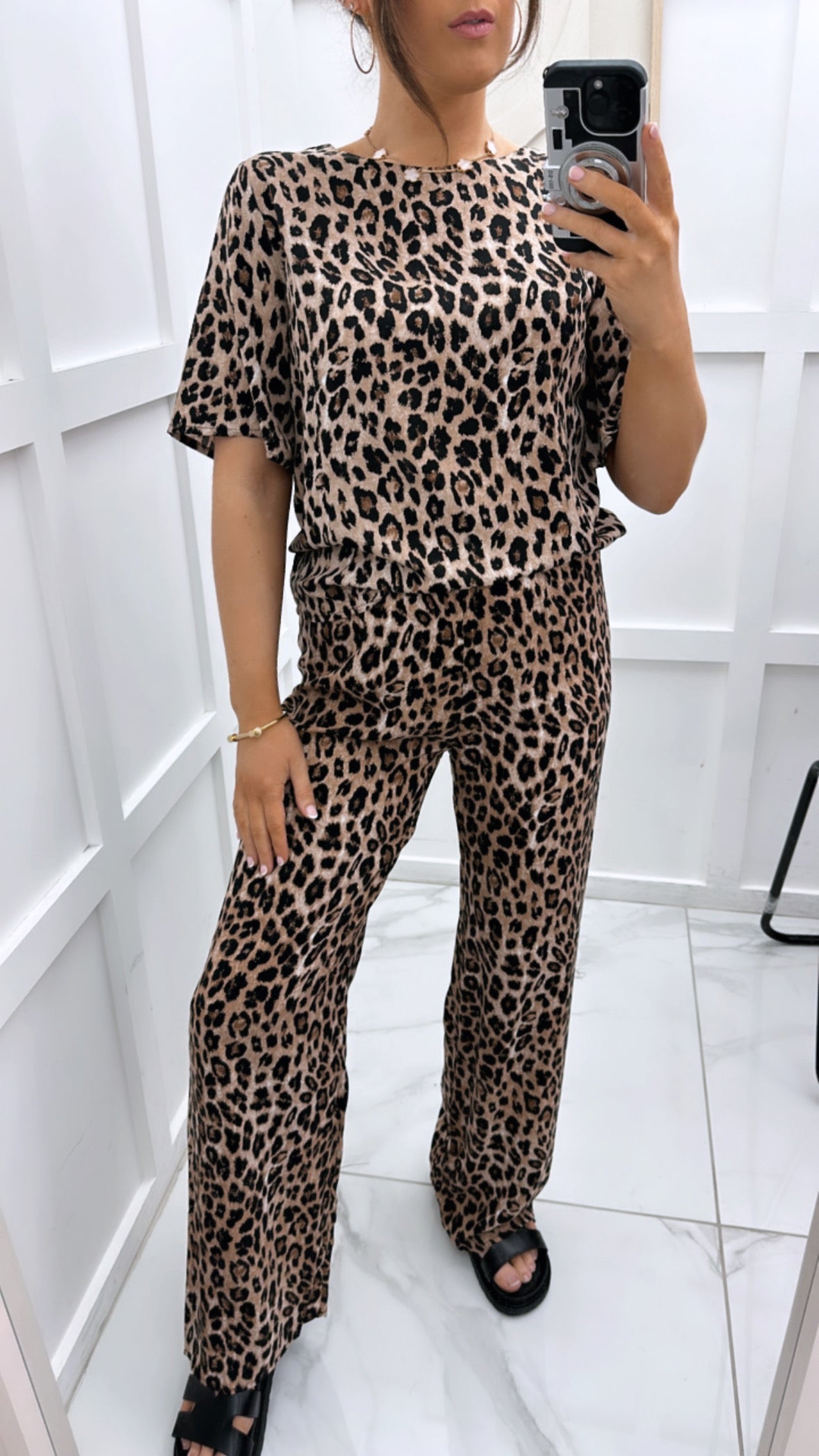 YASMINE leopard print top & trousers co-ord set