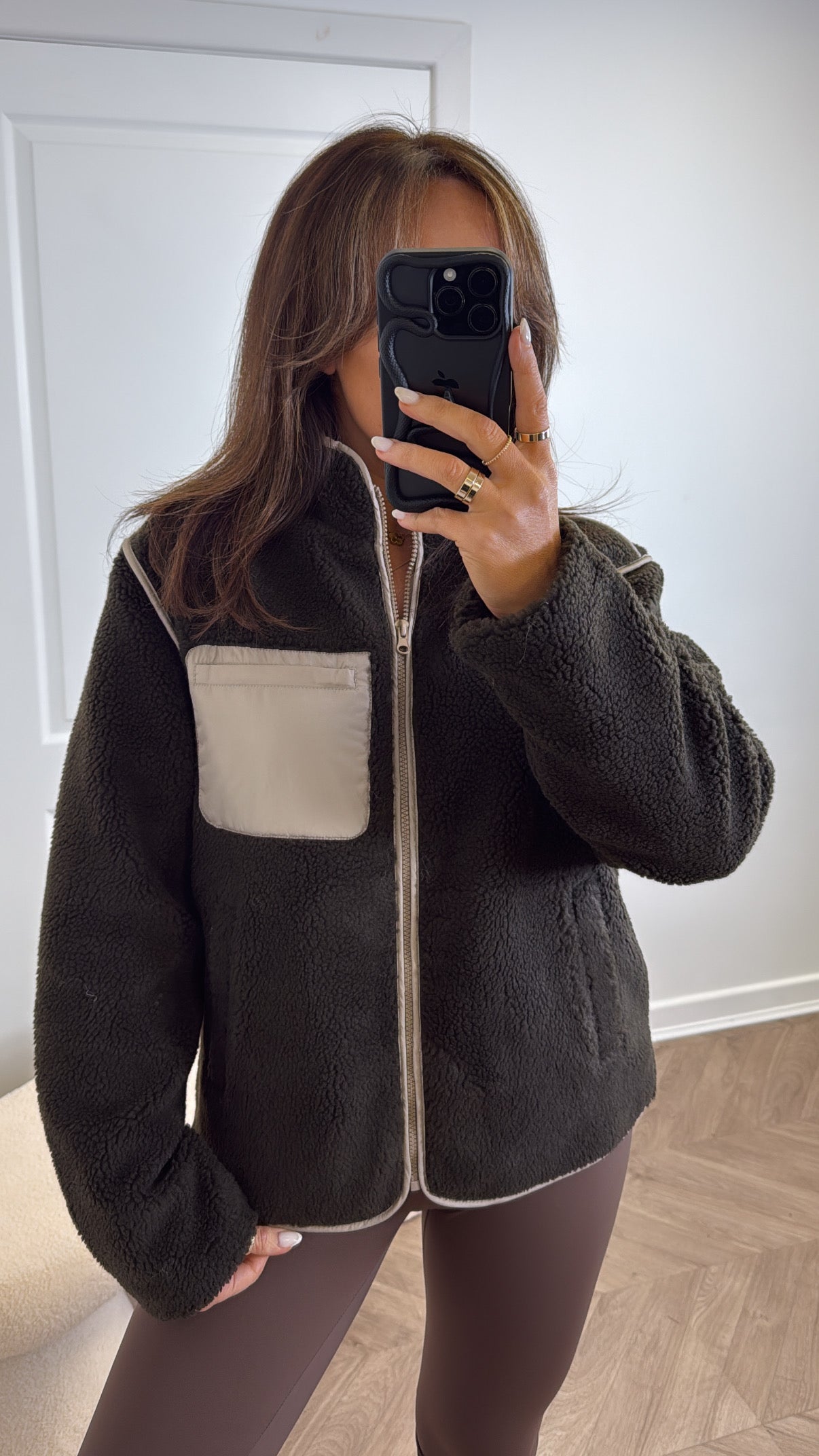 ZIA dark khaki teddy fleece