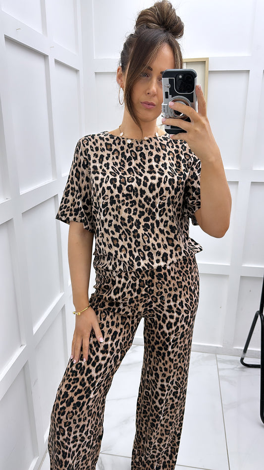 YASMINE leopard print top & trousers co-ord set