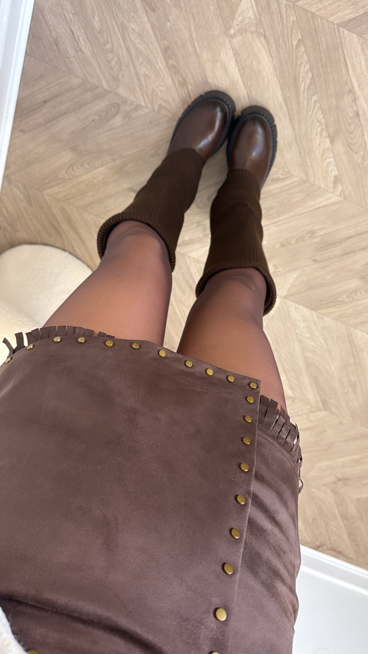 SHAE brown faux suede skort