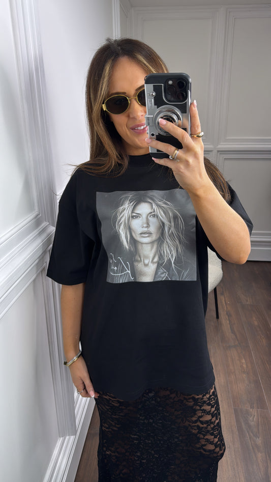 KATE MOSS black oversize graphic t-shirt