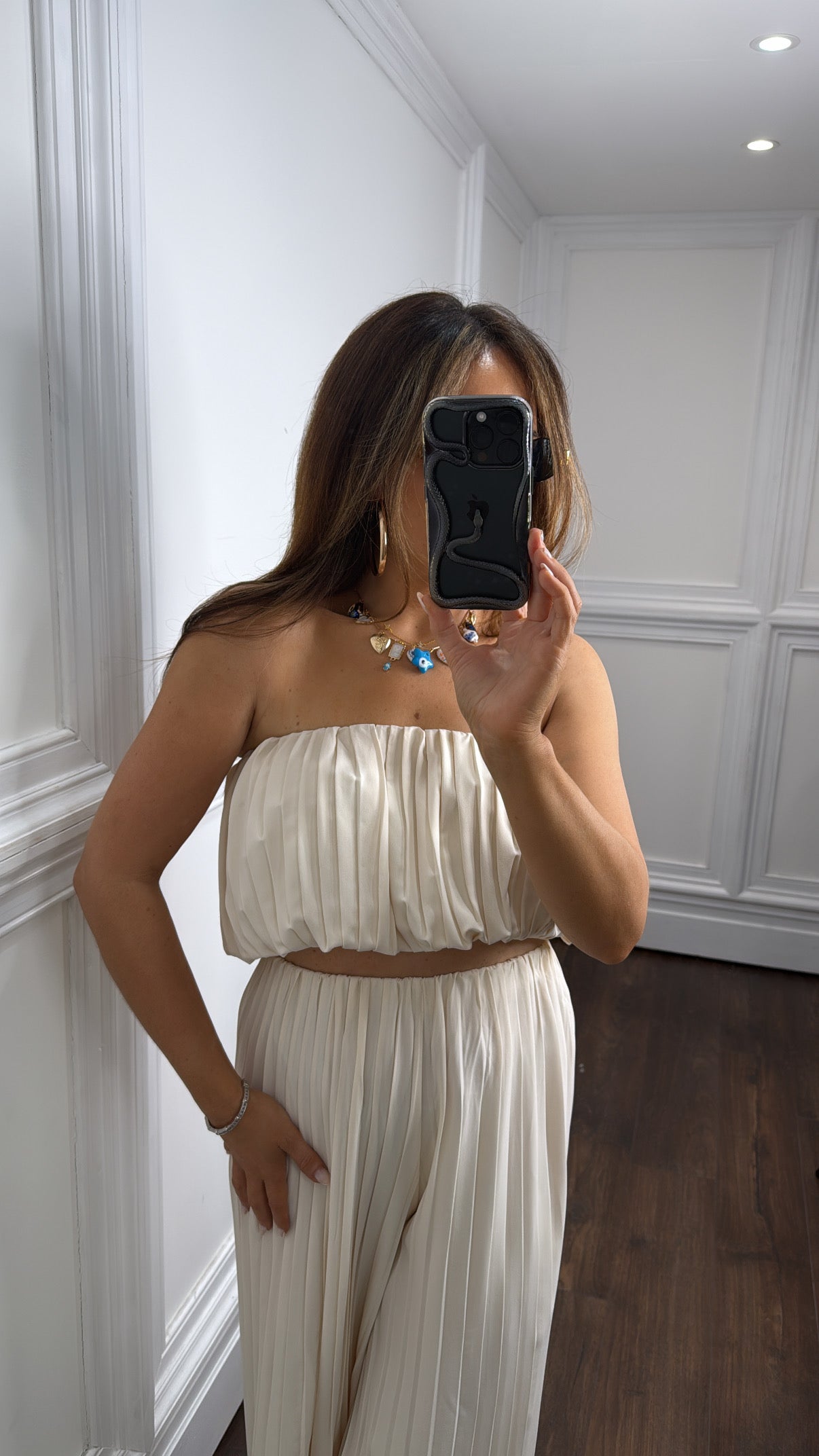 AMALIE cream pleated boob tube and palazzo co-ord