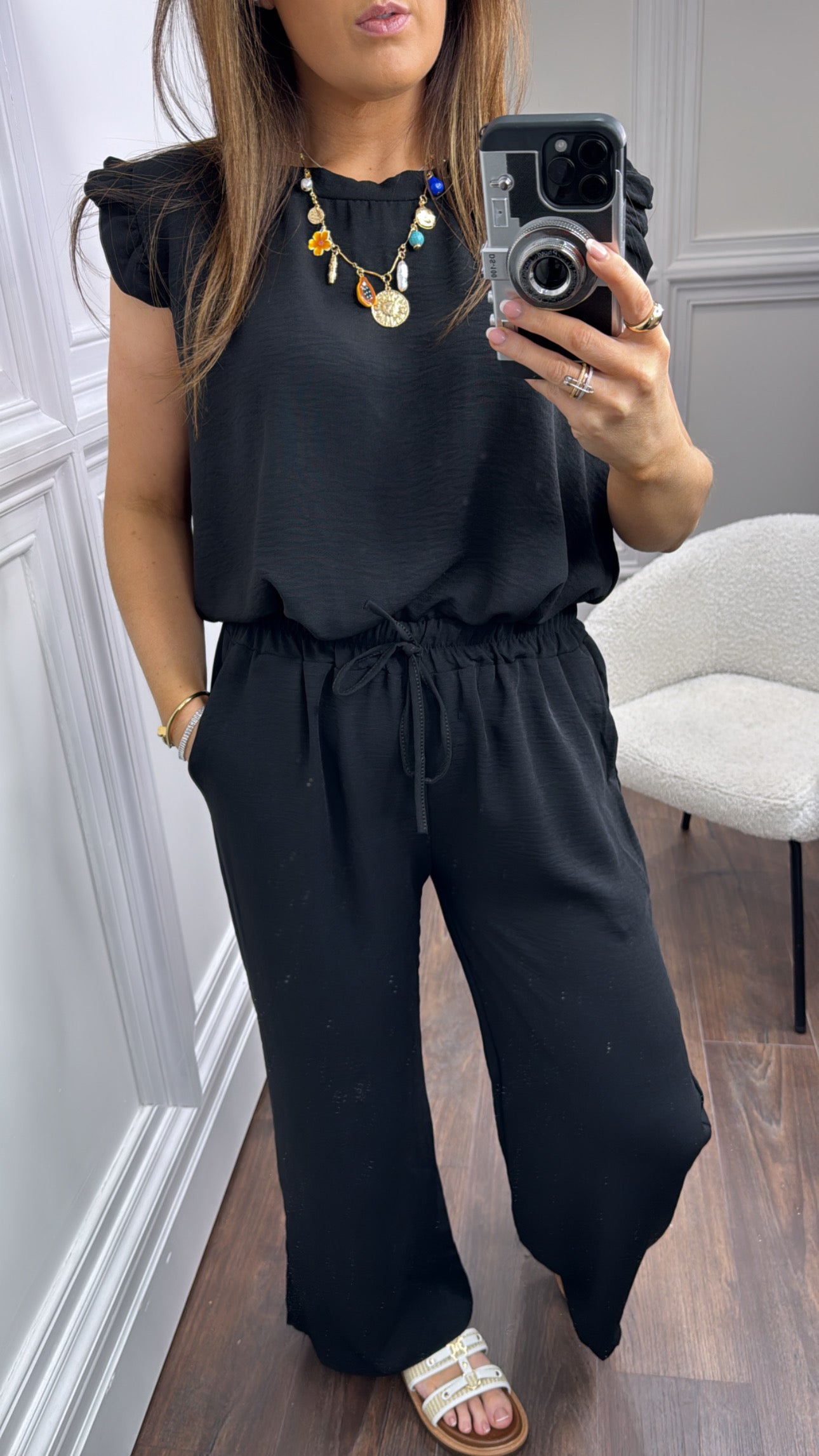 NINA black ruffle top and wide leg co-ord