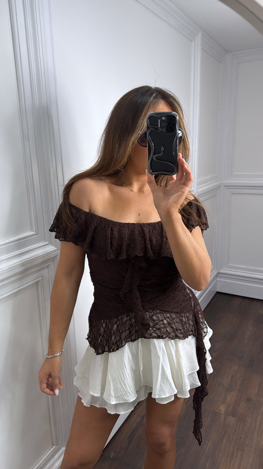 SAFFI brown lace ruffle top