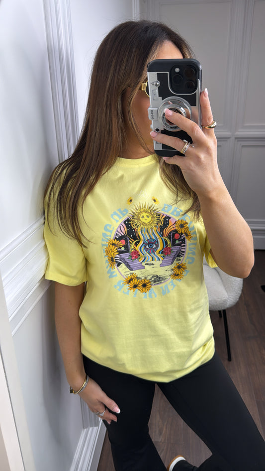 SUNSHINE yellow sun logo t-shirt