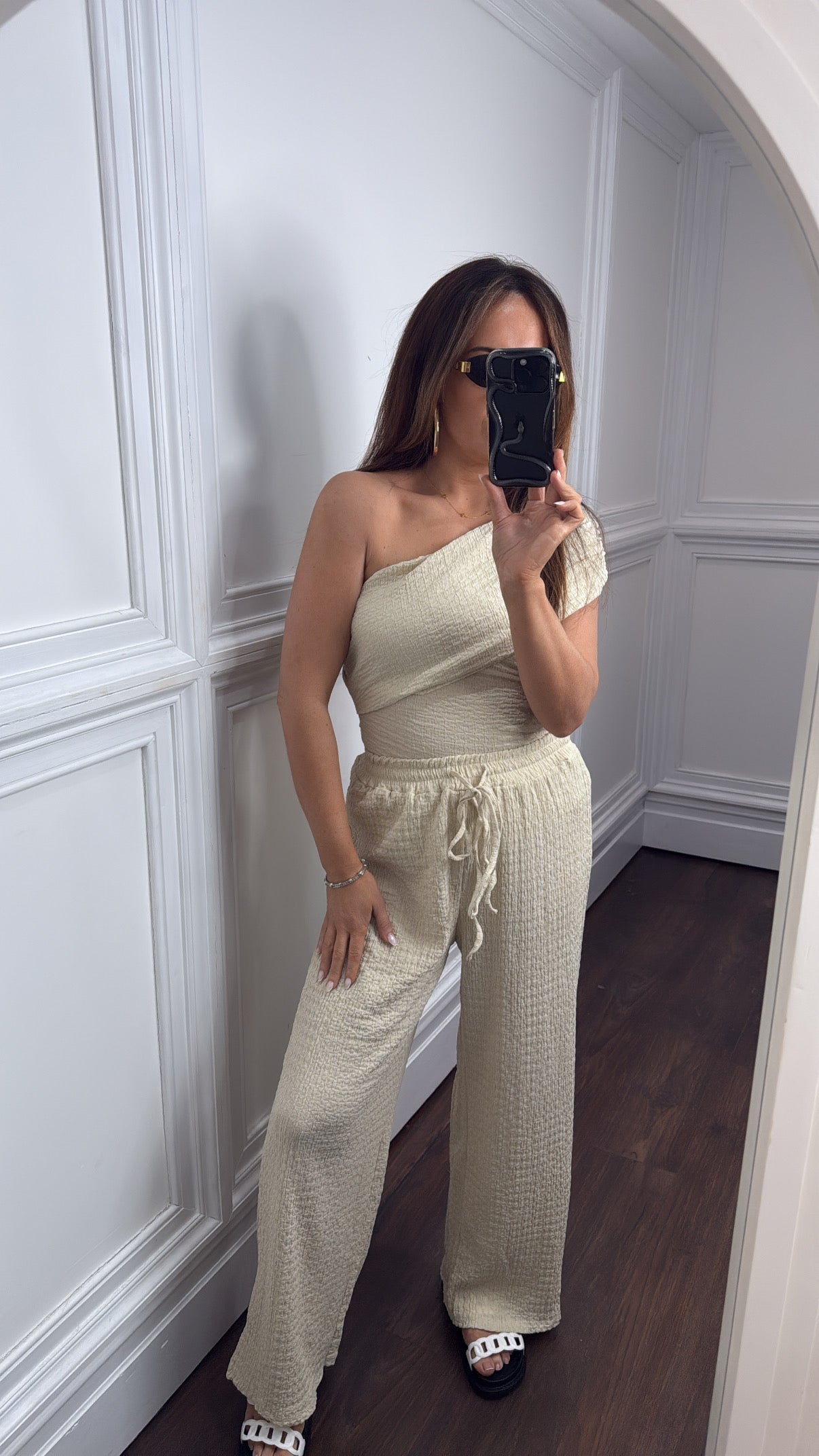 AURORA cream asymmetric crepe trouser co-ord