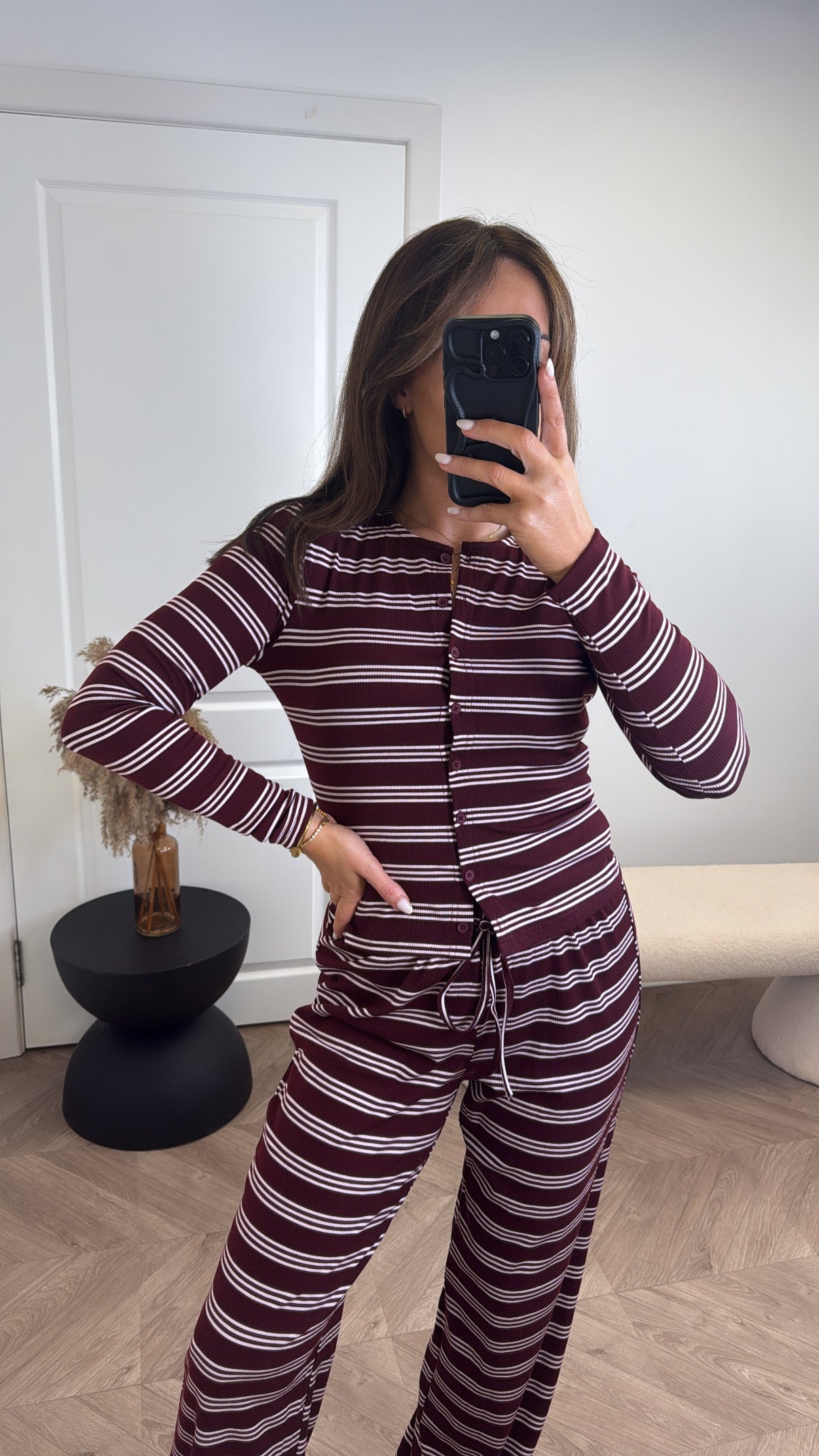 RITA burgundy stripe cardigan co-ord