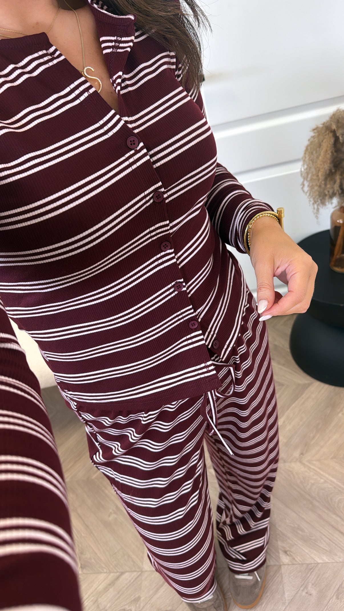 RITA burgundy stripe cardigan co-ord