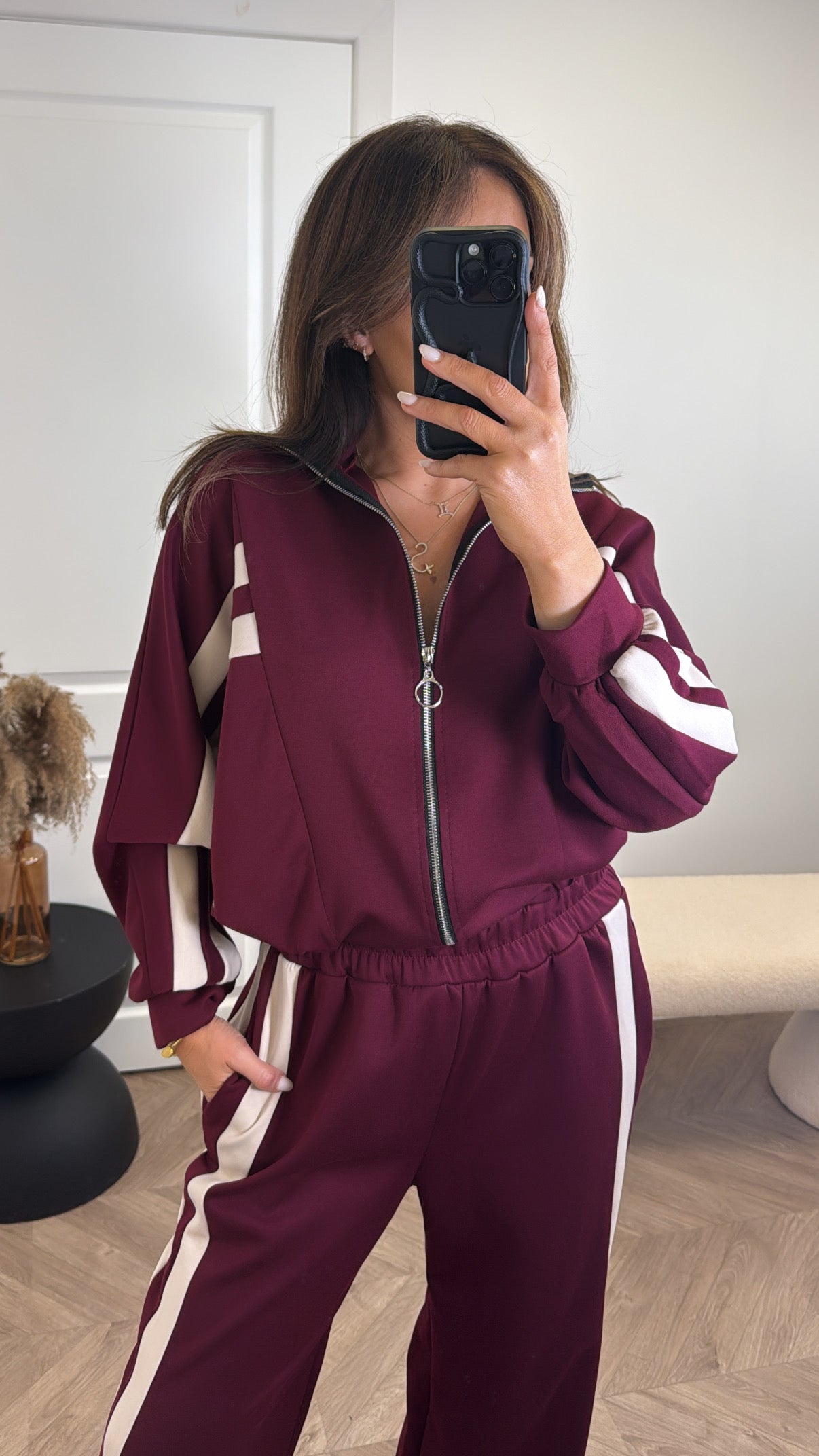 REMI burgundy contrast jacket and joggers tracksuit