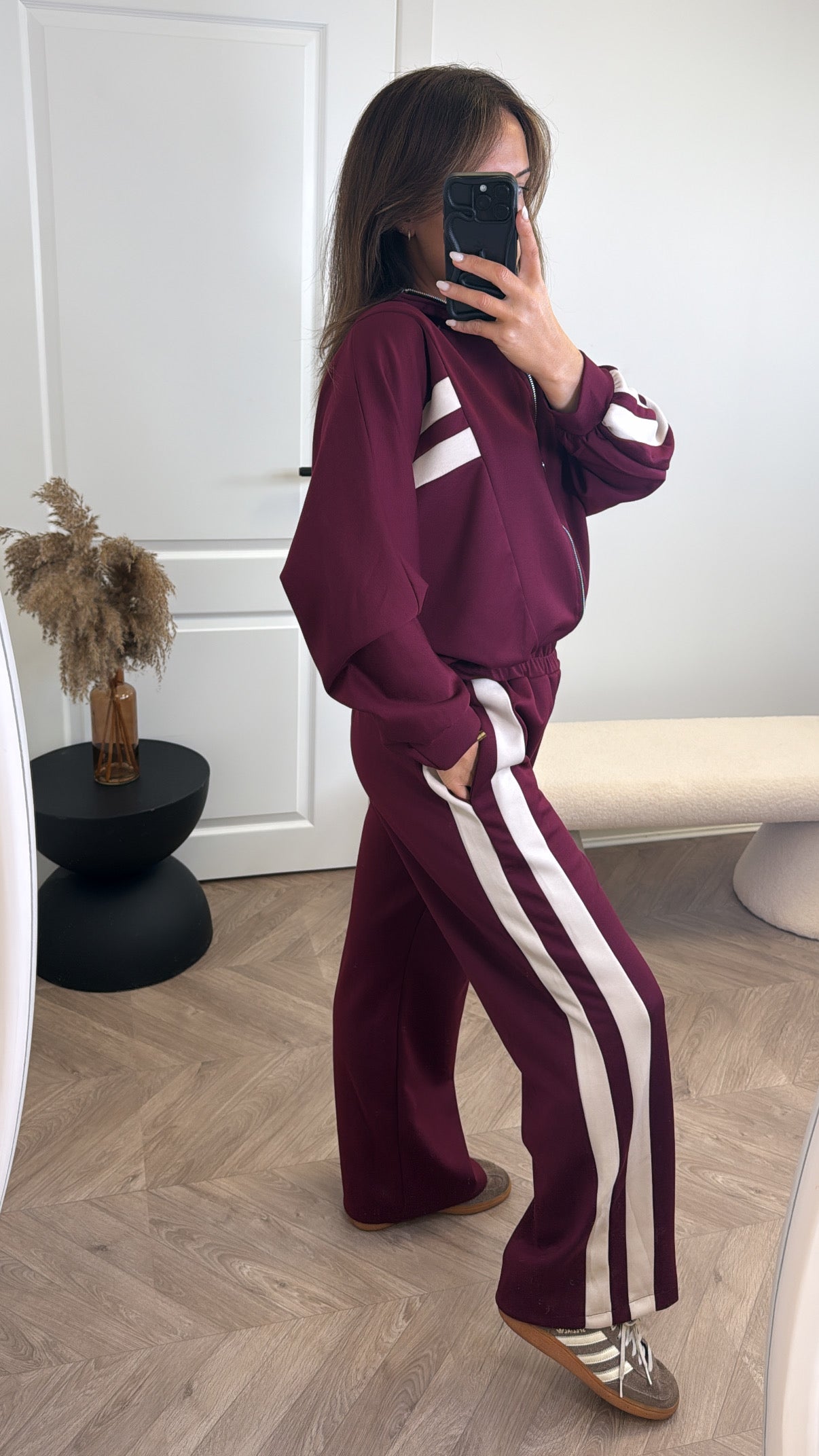 REMI burgundy contrast jacket and joggers tracksuit