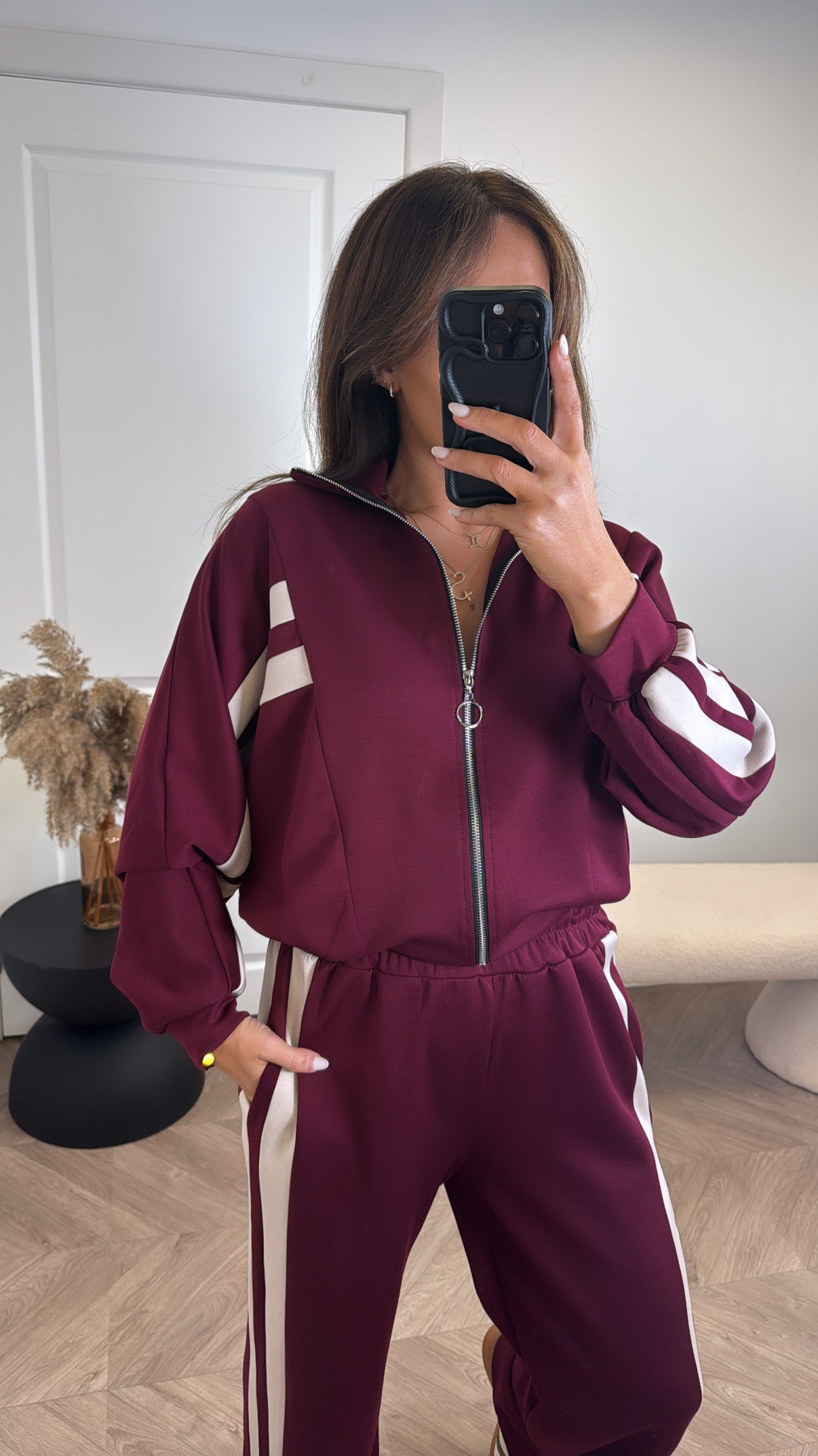 REMI burgundy contrast jacket and joggers tracksuit
