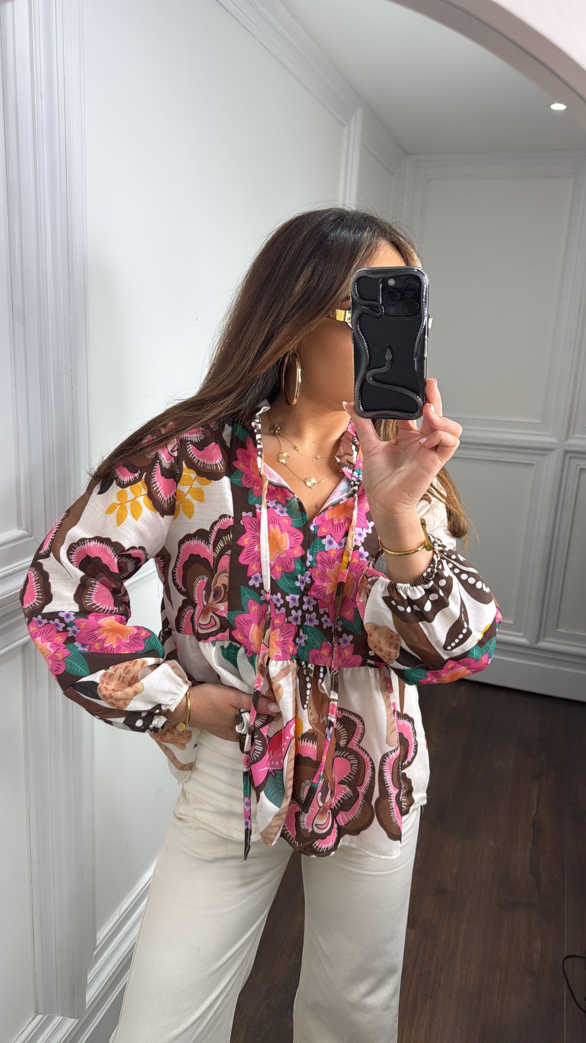 ELODIE pink floral retro blouse