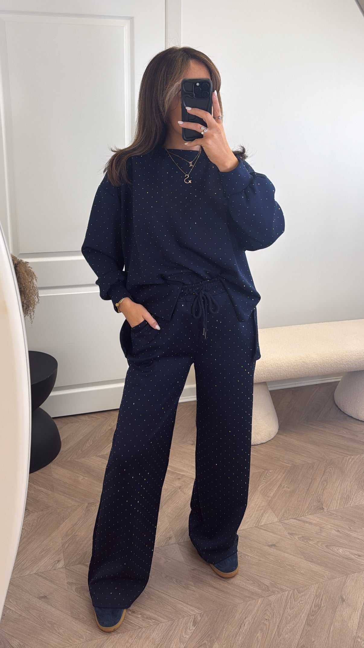 RUBY navy stud detail top and joggers co-ord