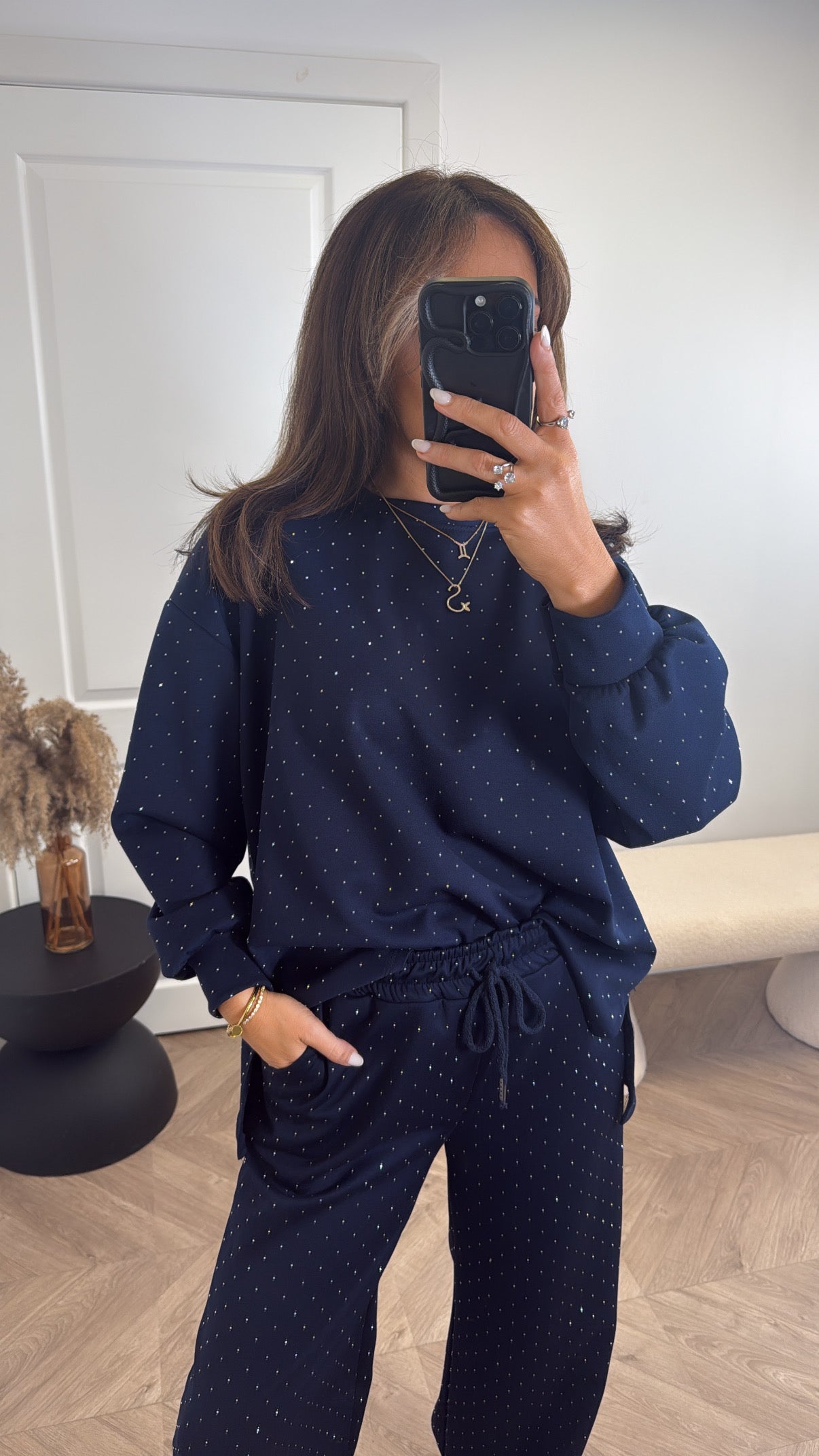 RUBY navy stud detail top and joggers co-ord