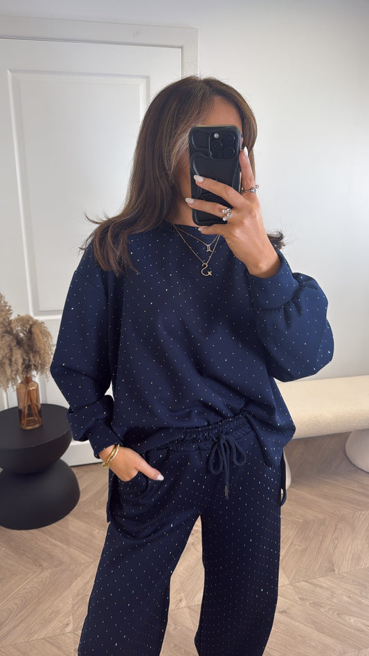 RUBY navy stud detail top and joggers co-ord
