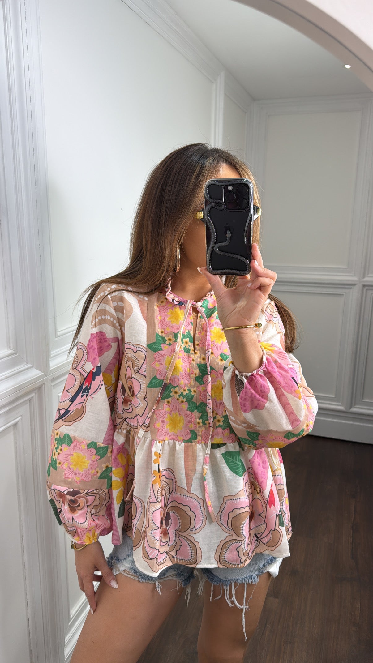 ELODIE beige floral retro blouse