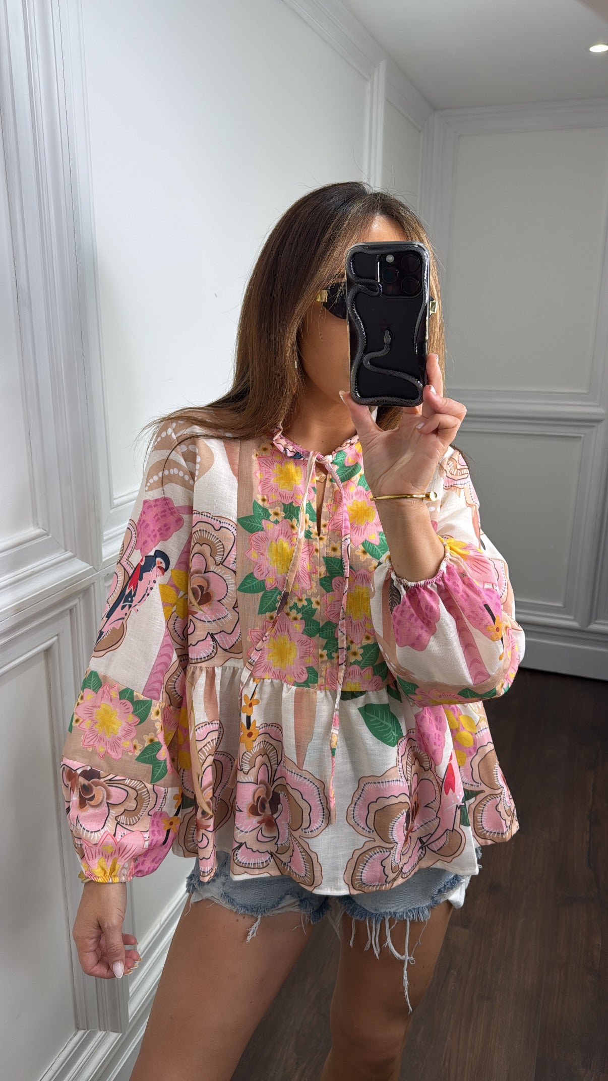 ELODIE beige floral retro blouse