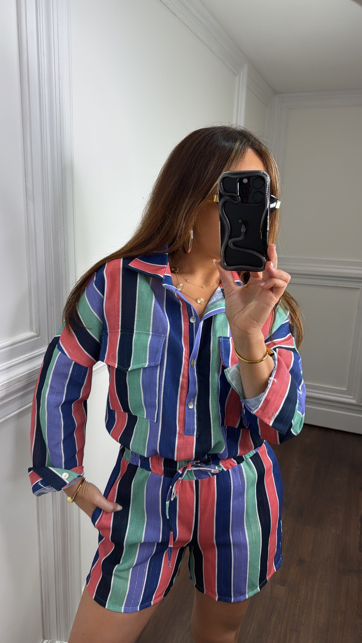 ELISHA navy stripe cropped top and shorts co-ord