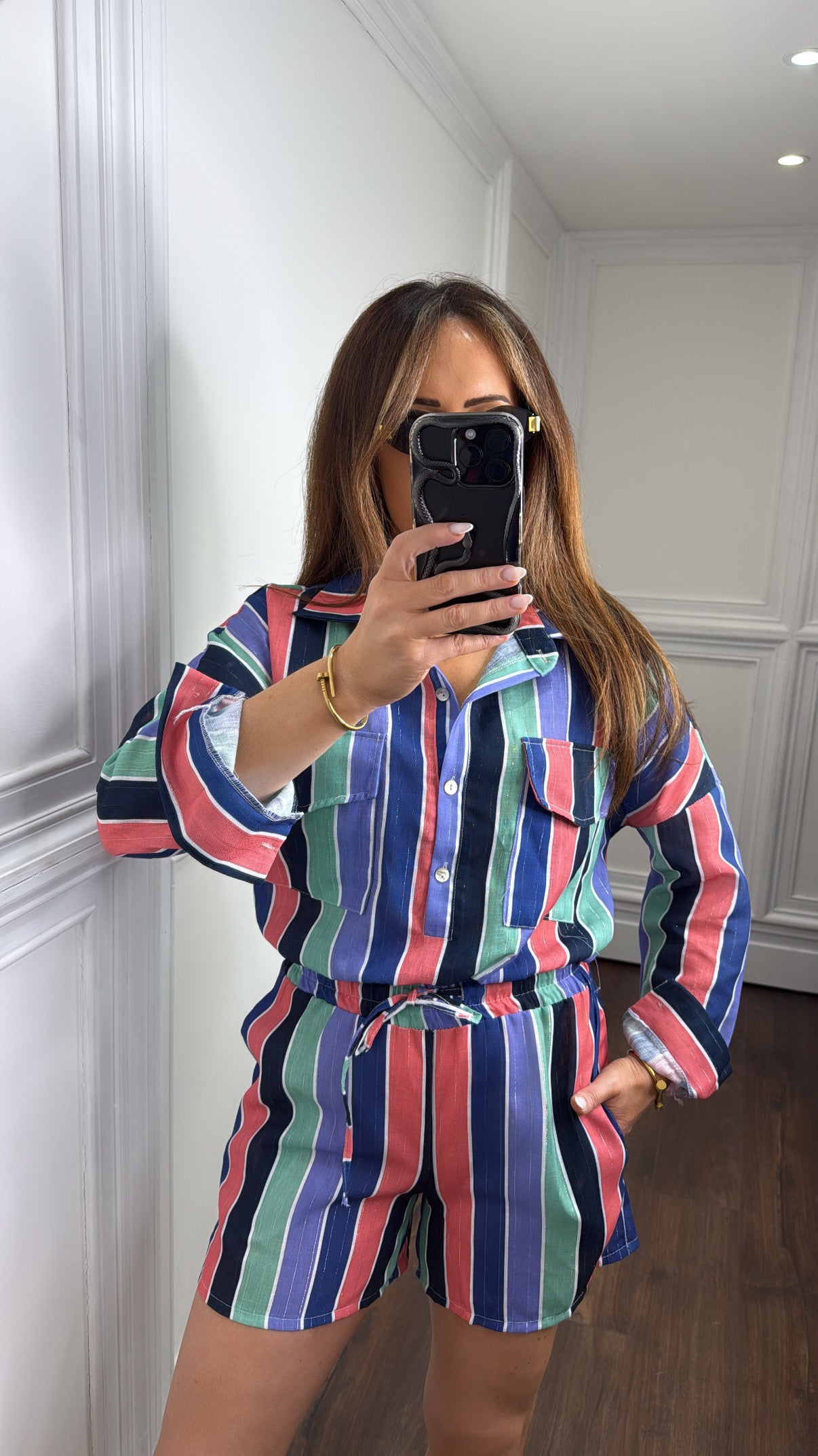 ELISHA navy stripe cropped top and shorts co-ord