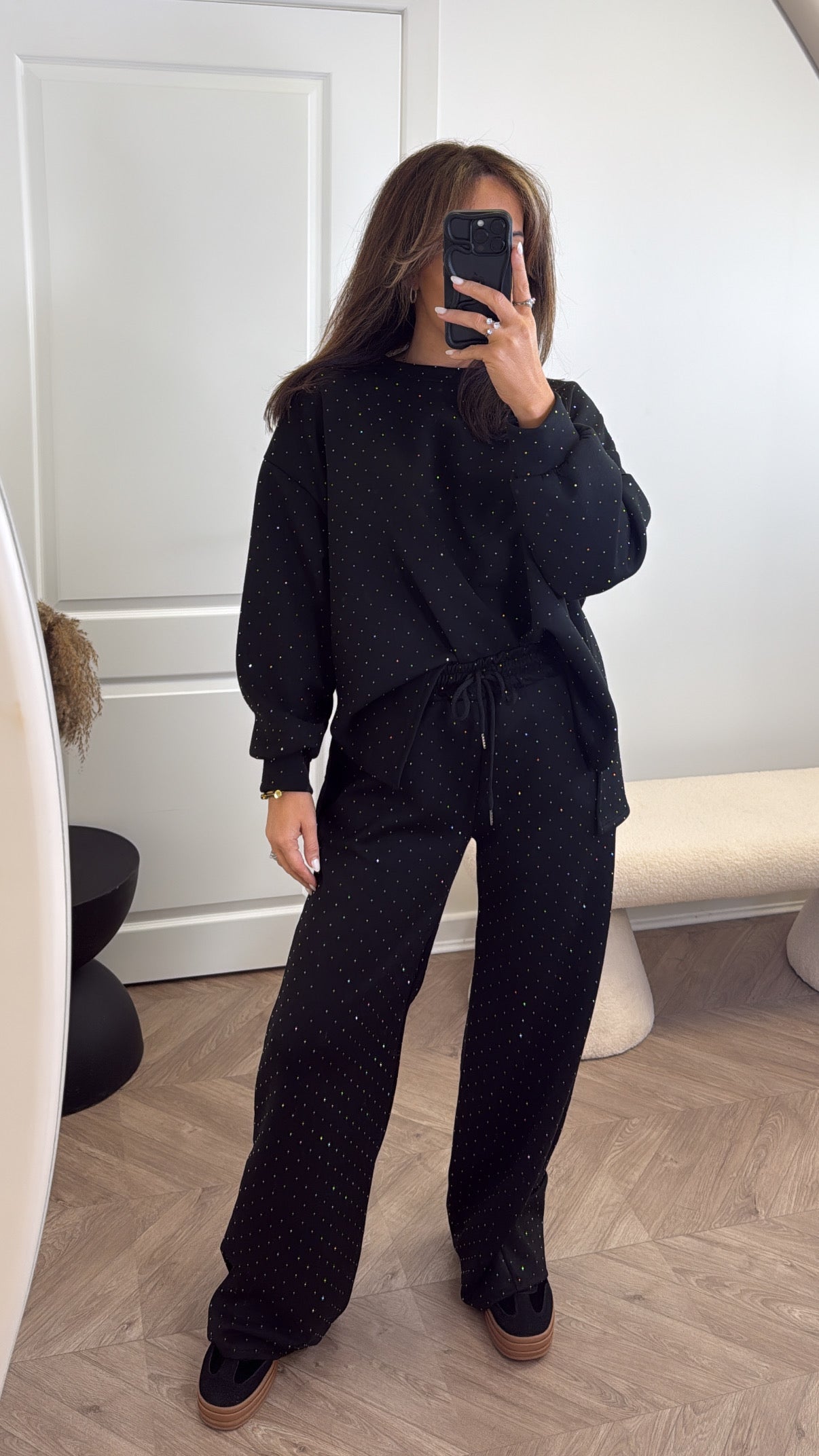 RUBY black stud detail top and joggers co-ord