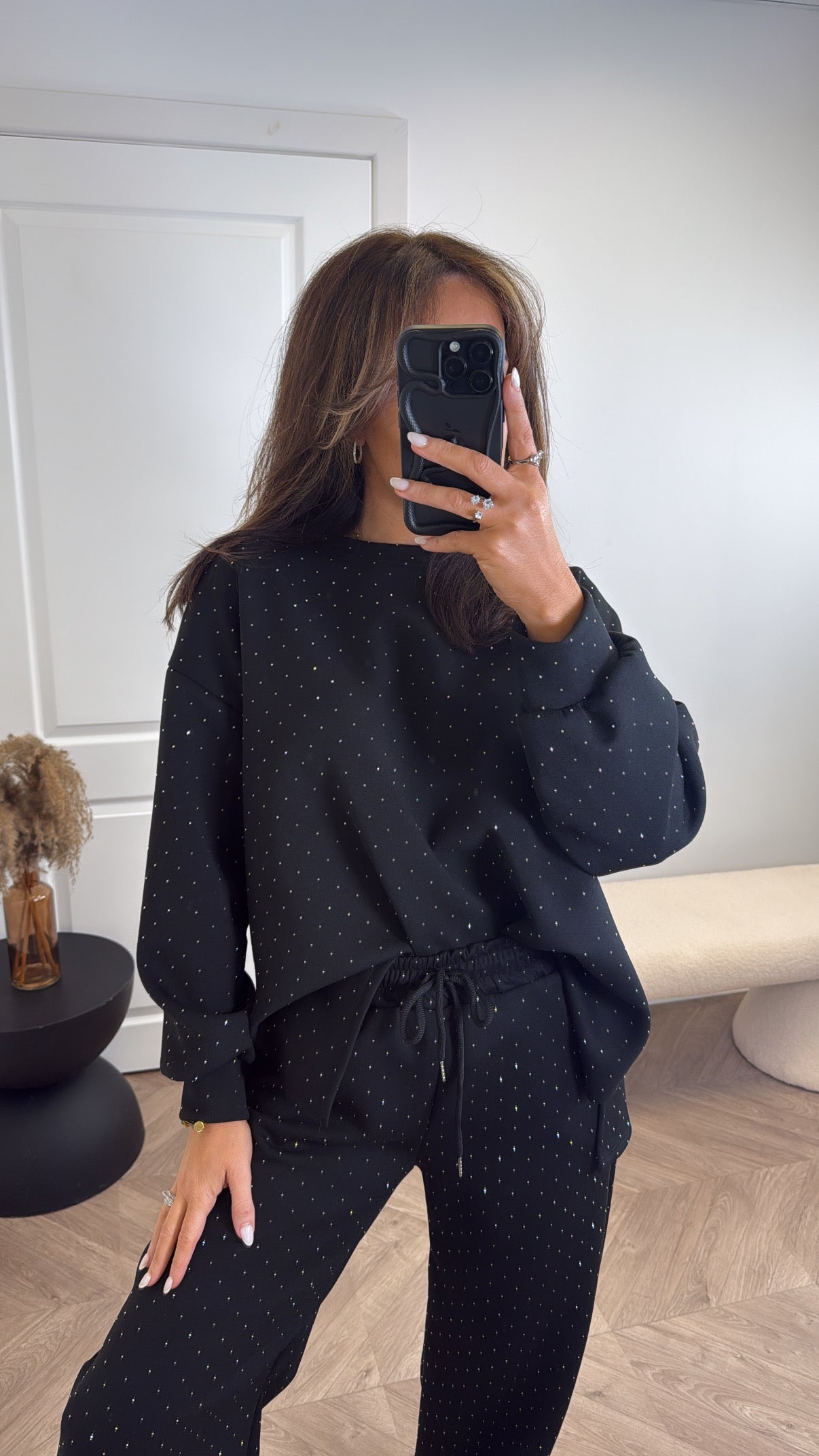 RUBY black stud detail top and joggers co-ord