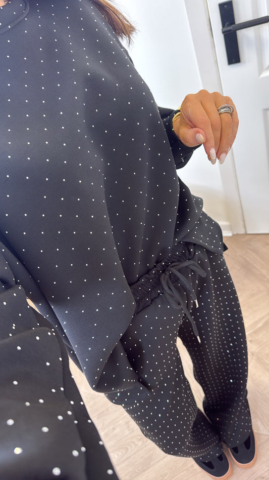 RUBY black stud detail top and joggers co-ord