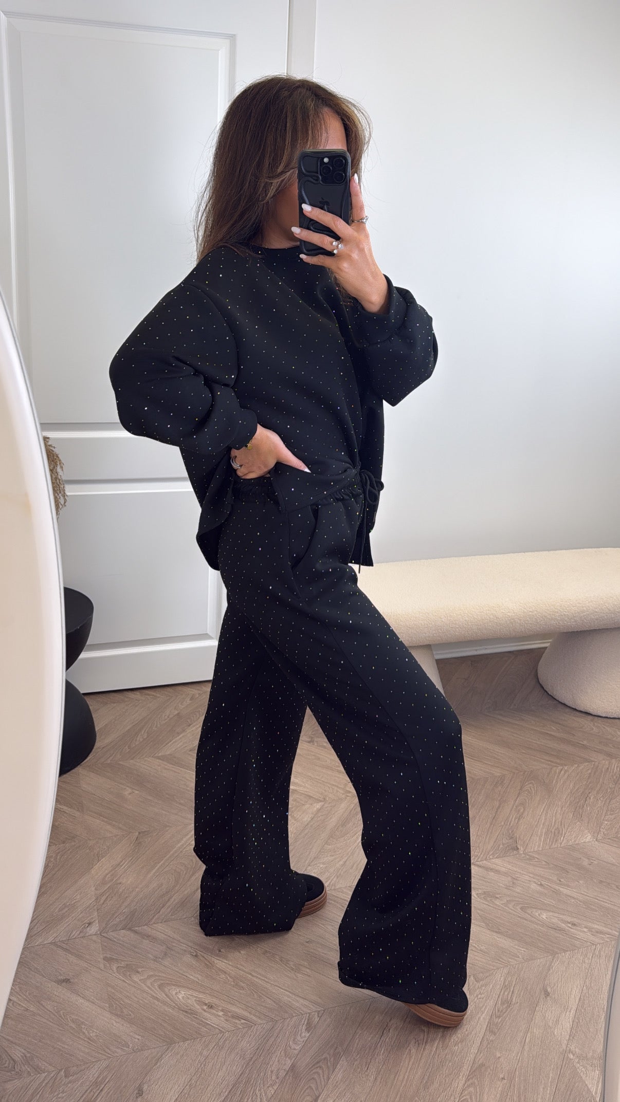 RUBY black stud detail top and joggers co-ord