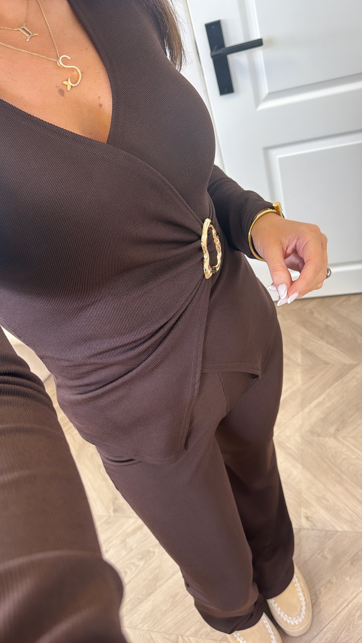 ZENDAYA brown wrap front lounge co-ord