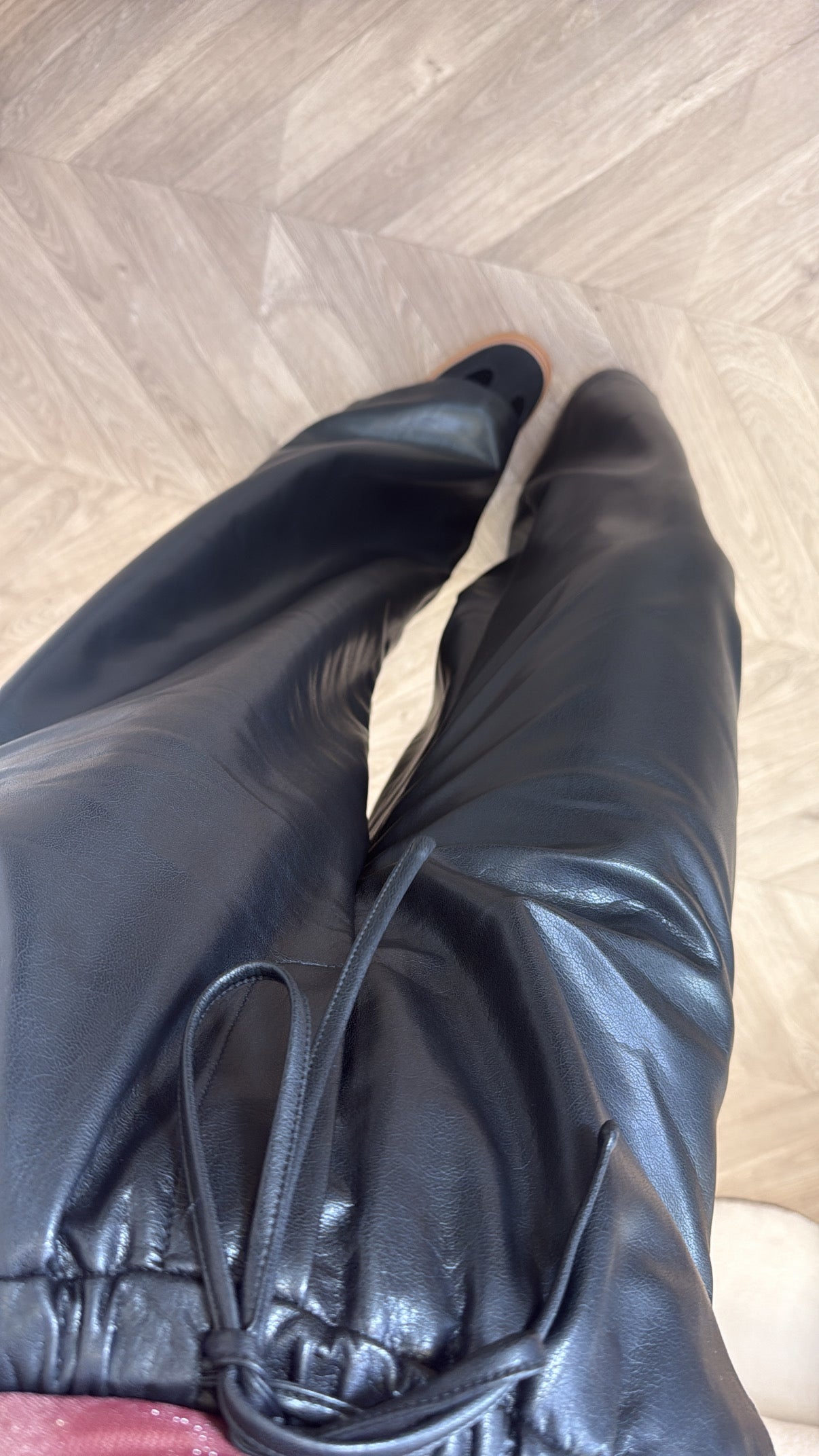 TATUM black leather look wide leg joggers