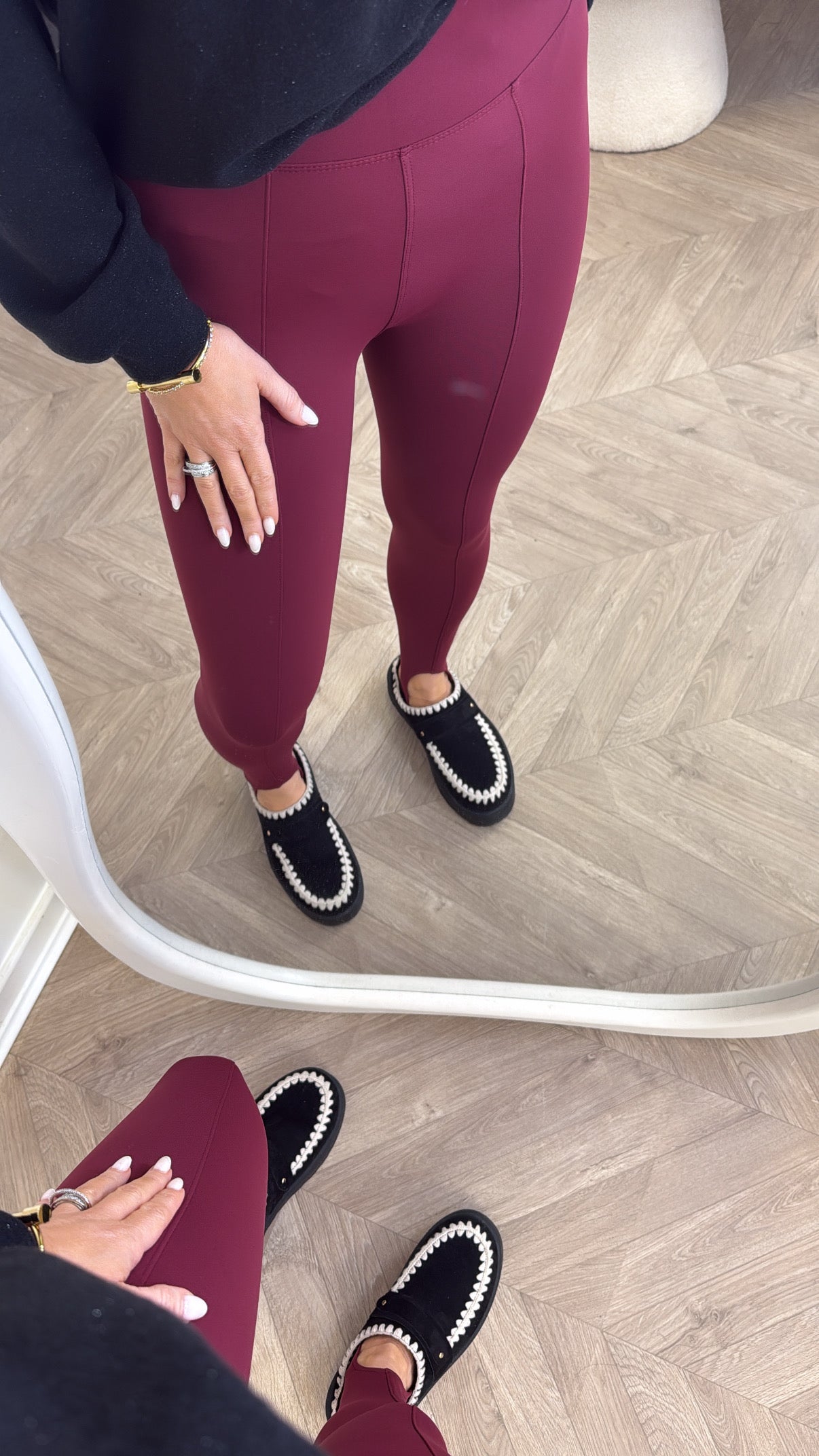 MYA burgundy fleece lined stirrup leggings