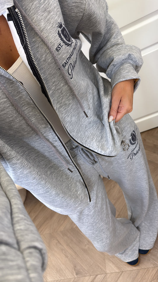 TAMZIN grey zip up jacket tracksuit with logo (longer length)