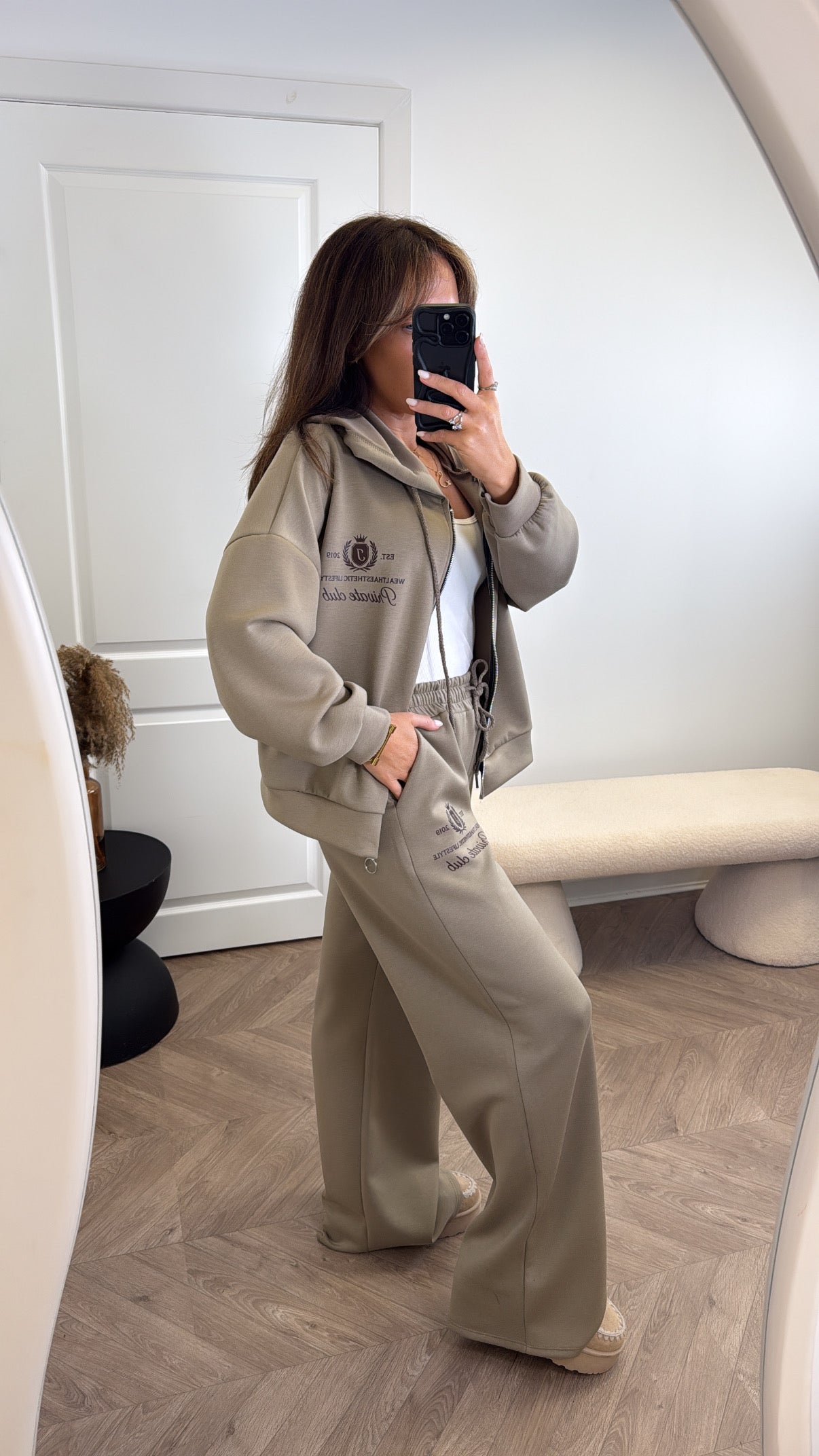 TAMZIN mocha zip up jacket tracksuit with logo (longer length)