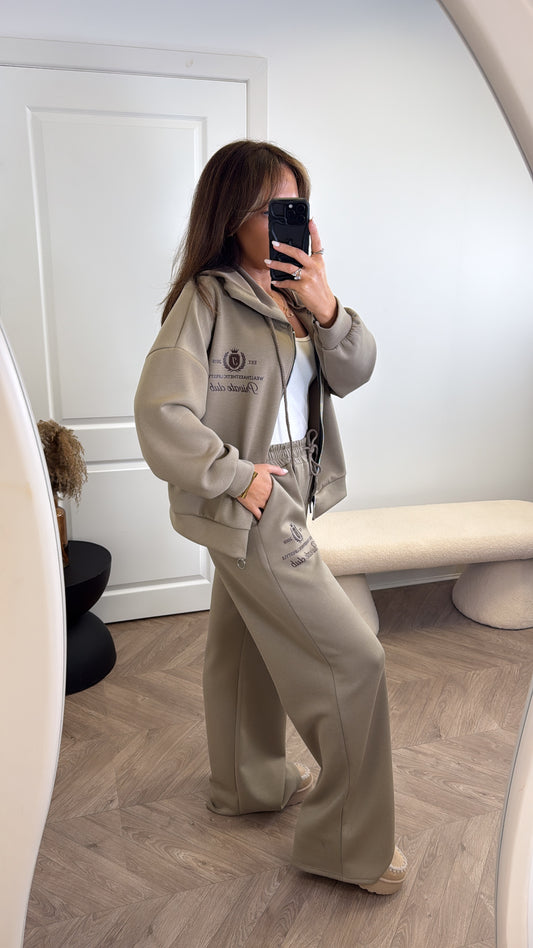 TAMZIN mocha zip up jacket tracksuit with logo (longer length)