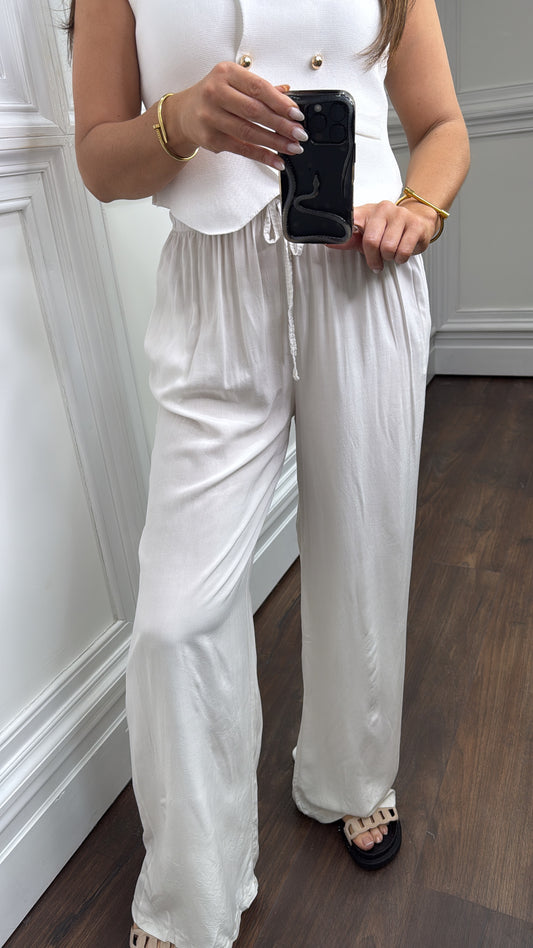 CASSIE white wide leg trousers