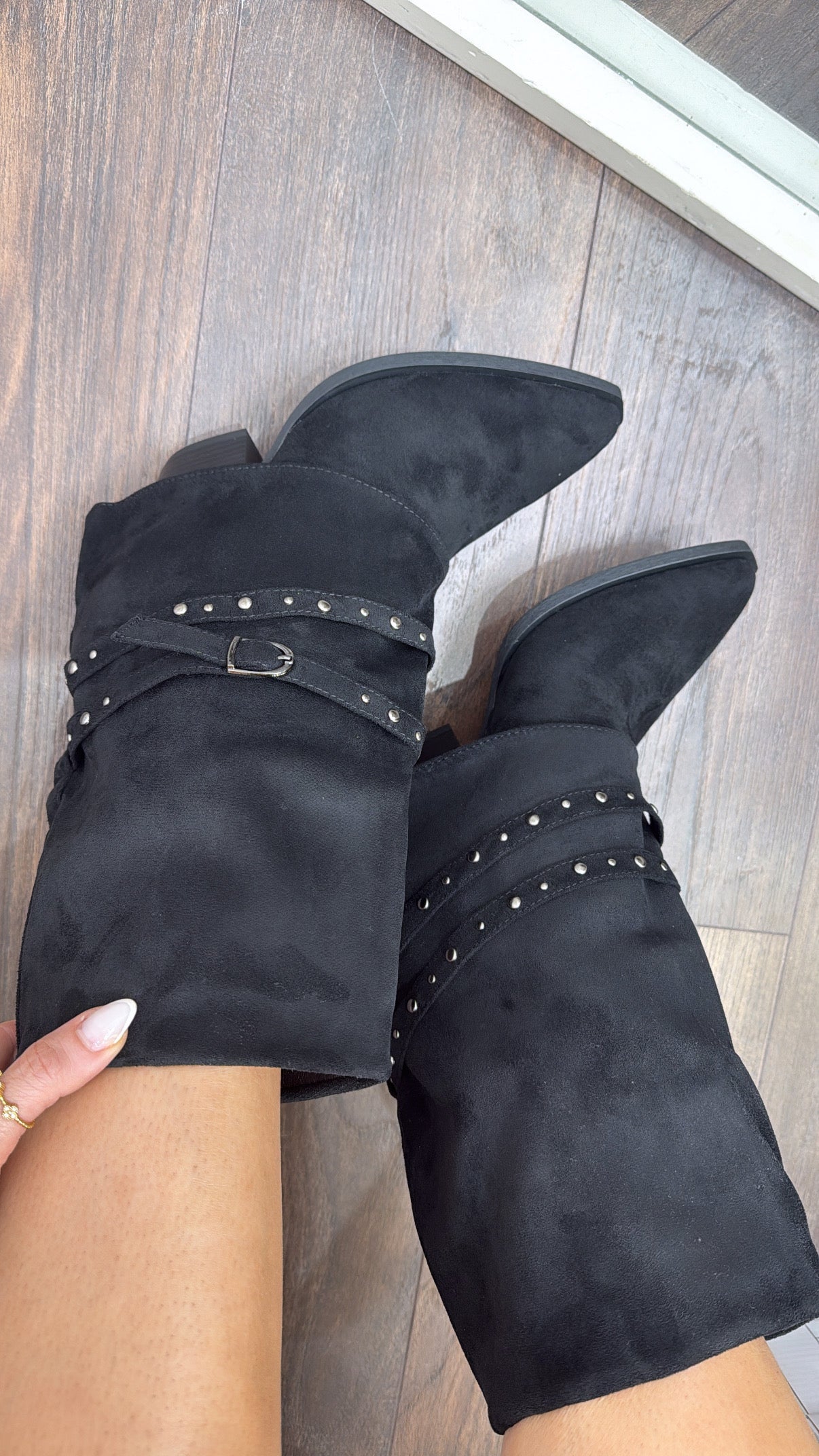 MAE black faux suede stud detail cowboy boots