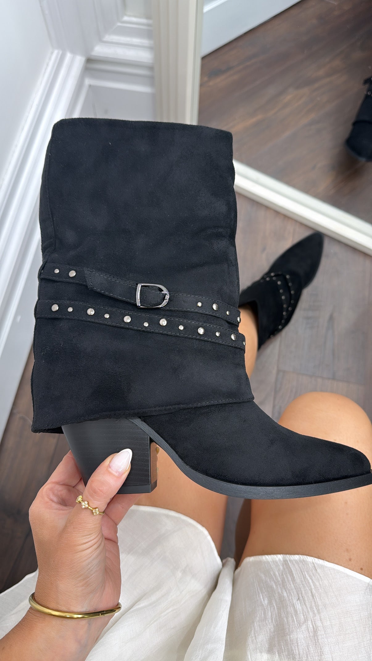 MAE black faux suede stud detail cowboy boots