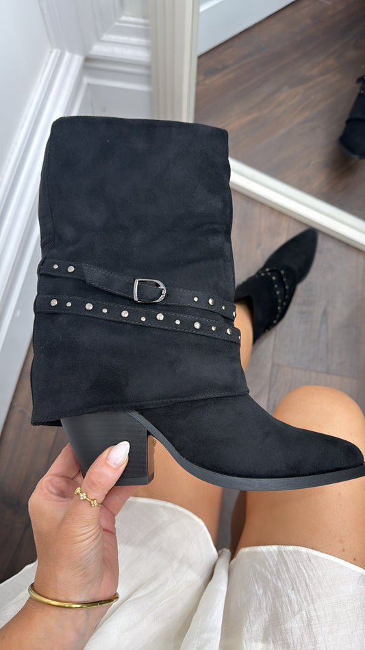 MAE black faux suede stud detail cowboy boots