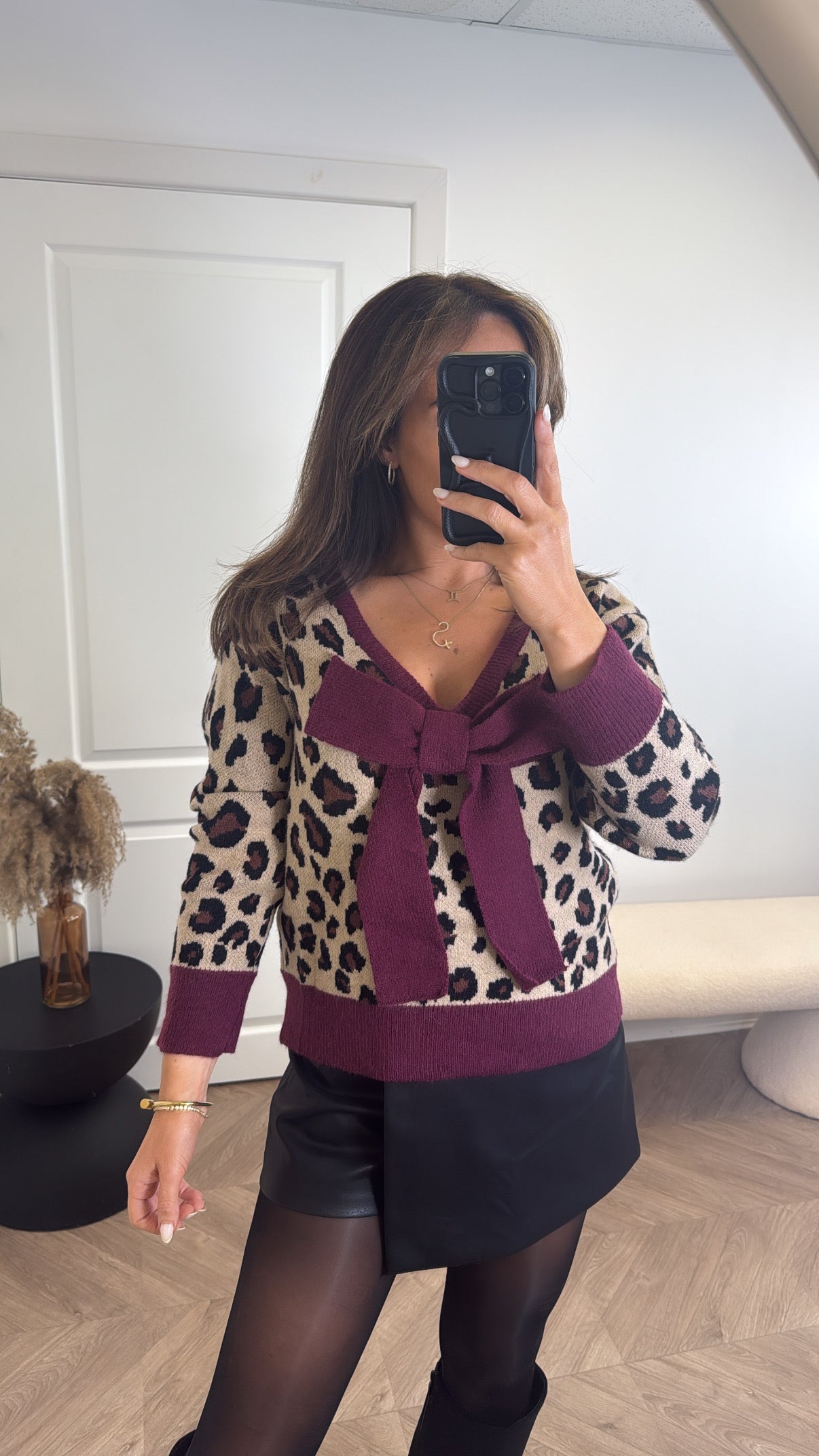 ZARA leopard and burgundy 2way bow detail jumper